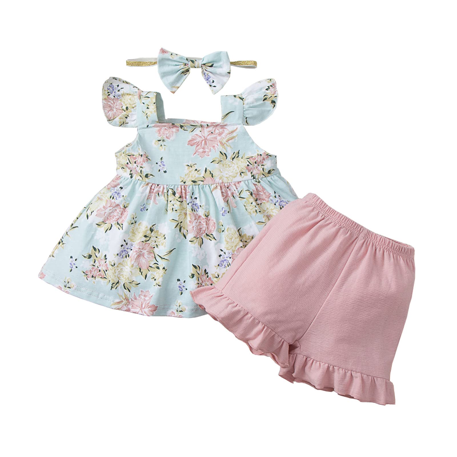 Gaoqi Toddler Girls Floral Print Dress & Ruched Shorts Set - 24M Casual Outfit for Playdates, Parties & Summer Wear