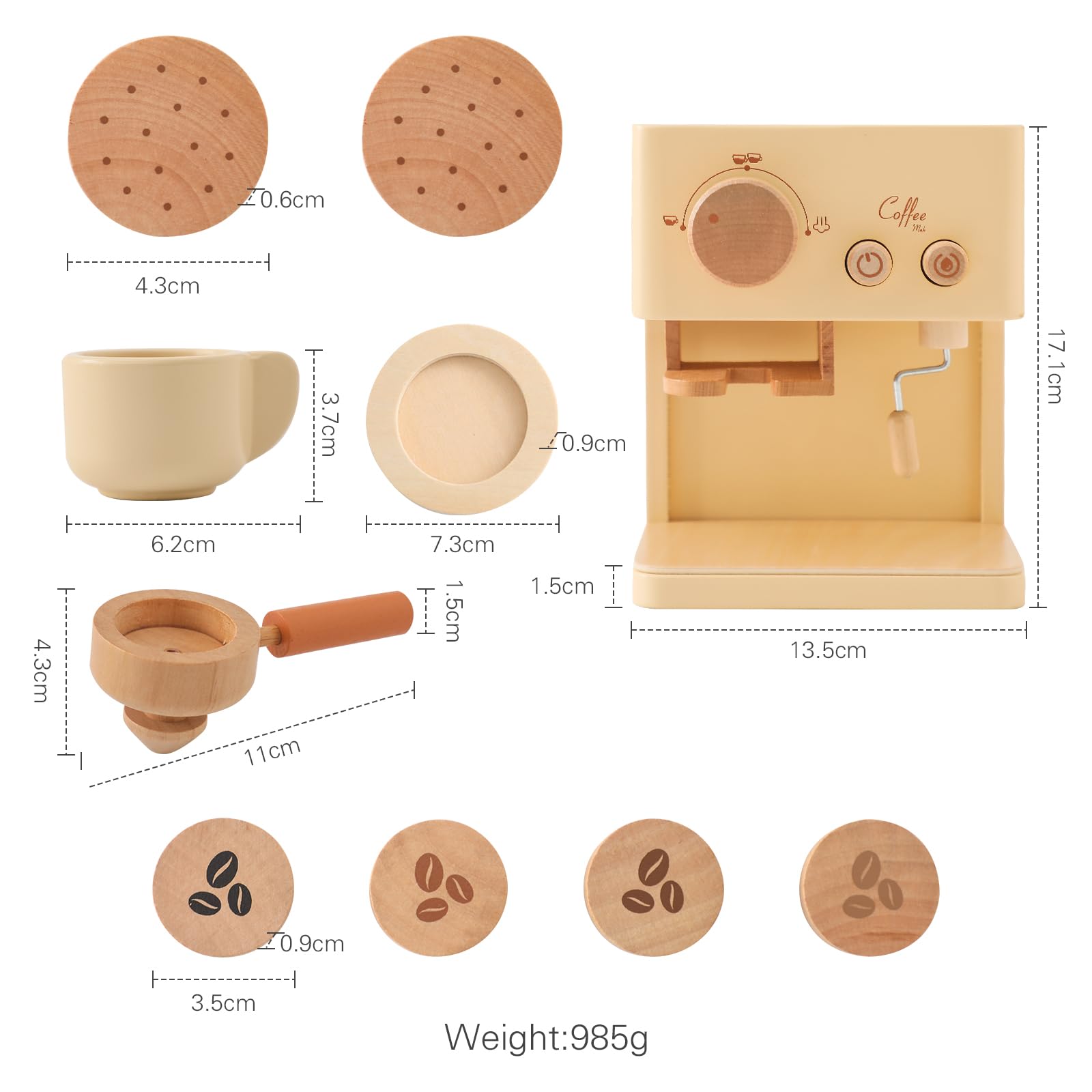 ibwaae Kids Coffee Maker Toy Set - 10Pcs Wooden Pretend Play Kitchen Accessories with Play Food for Toddlers | Pretend Barista & Cooking Role Play for Boys & Girls | Perfect for Birthday Gifts & Early Learning Development