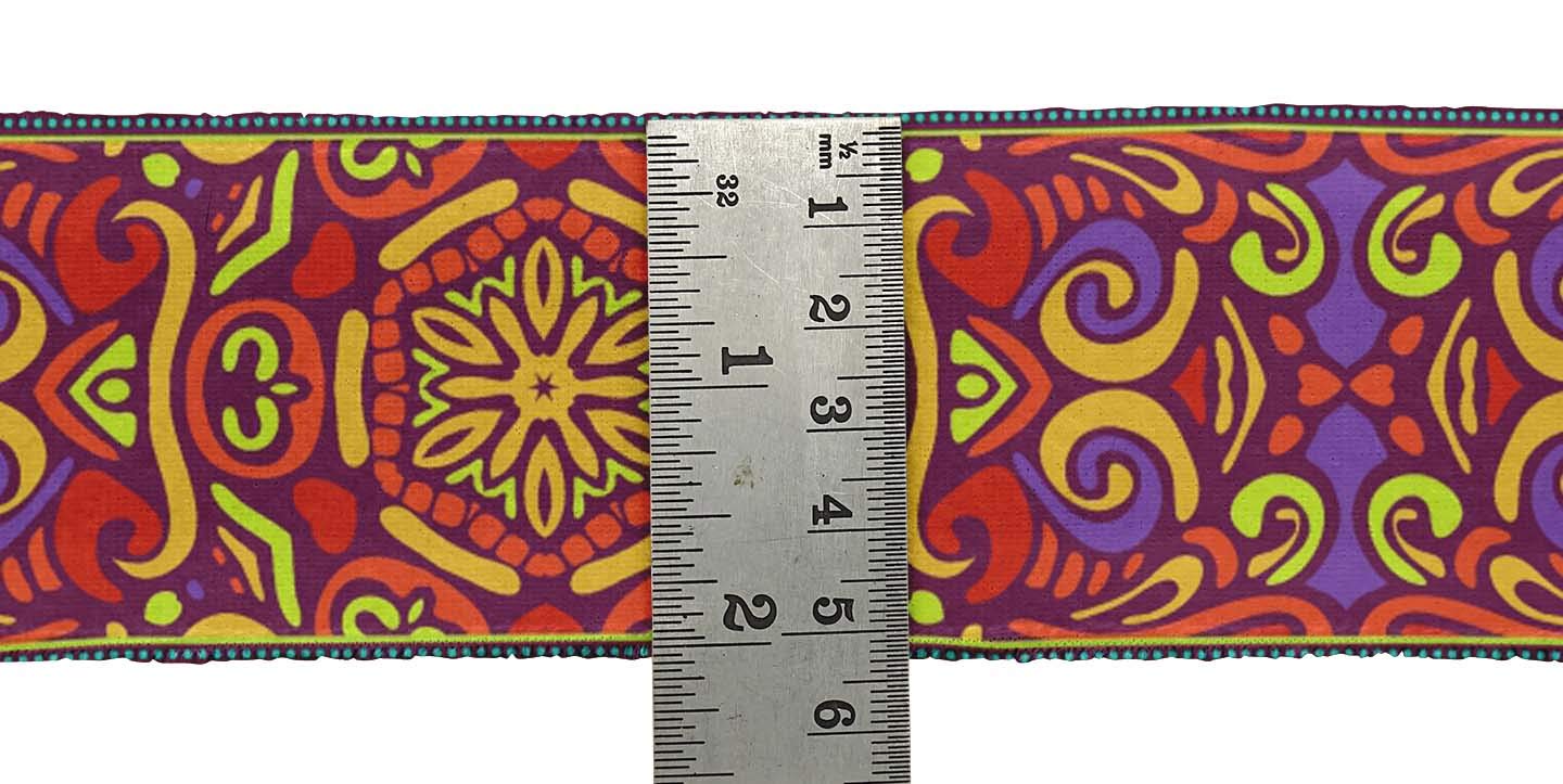 Indian Beautiful Art Pink Stripe & Mandala Printed Velvet Ribbon Trim - 9 Yards Decorative Fabric Lace for Crafts, Sewing, DIY Accessories (3 Inches Wide) - Perfect for Gift Wrapping, Home Decor, and Fashion Projects