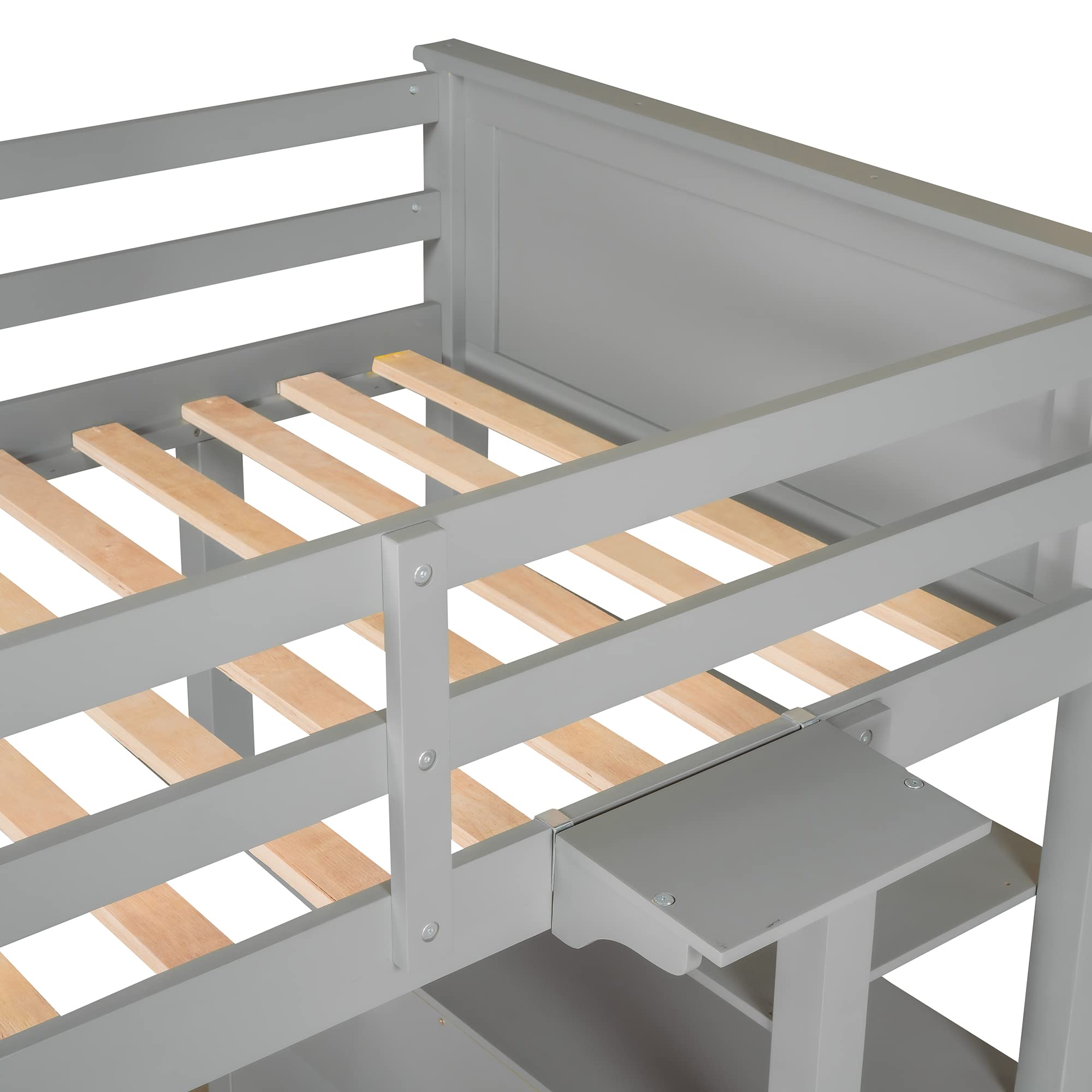Twin Size Wooden Loft Bed Frame with Drawers, Desk & Shelves - Space-Saving Bunk Bed for Kids, Teens & Adults - Sturdy Gray Storage Loft Bed for Small Rooms, Dorms & Apartments - Perfect for Study, Sleep & Organization