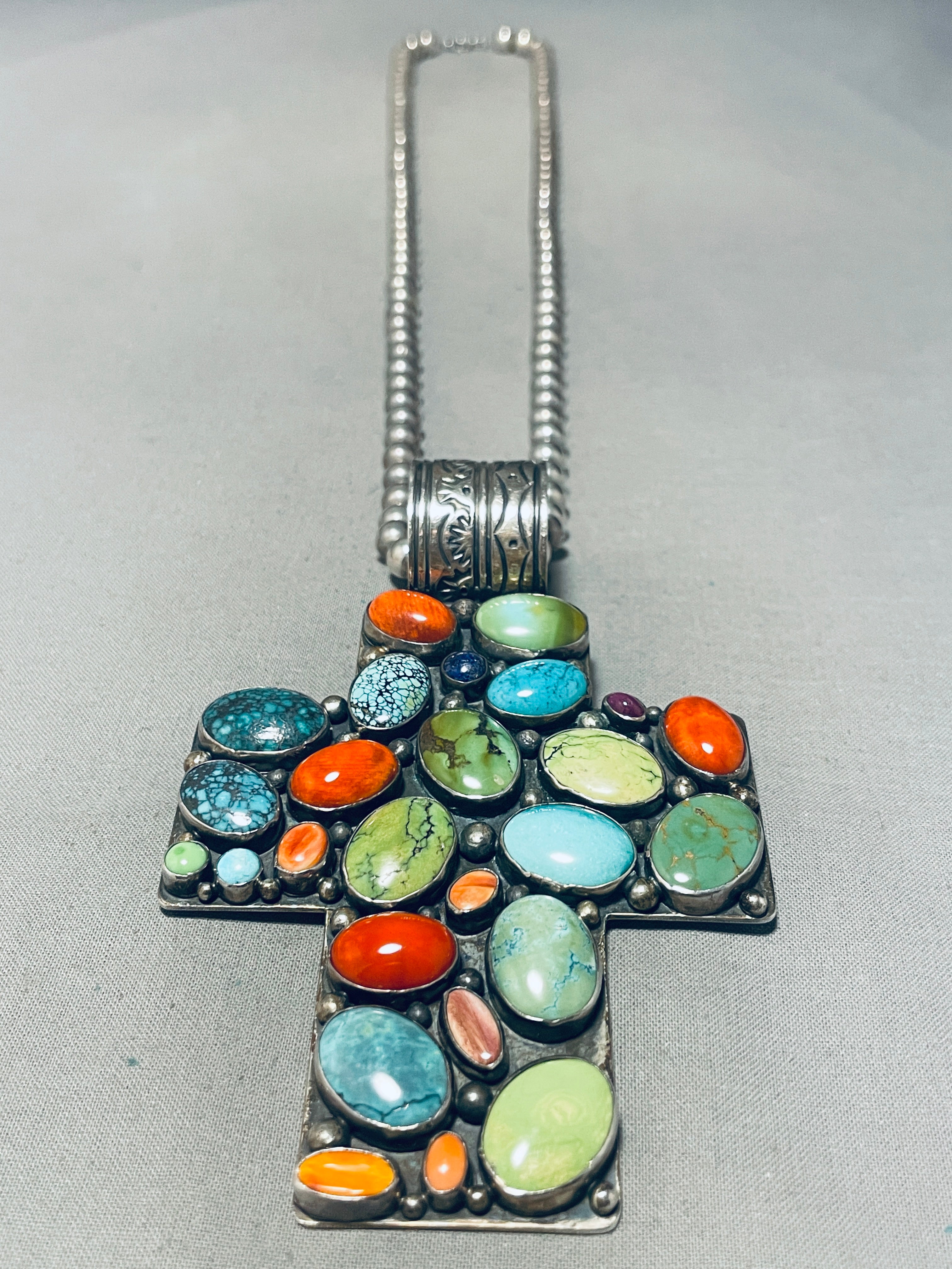 131 Grams Vintage Native American Navajo Turquoise Sterling Silver Cross Necklace - Handmade Southwest Jewelry for Women - Perfect for Boho Fashion, Gift Giving & Special Occasions