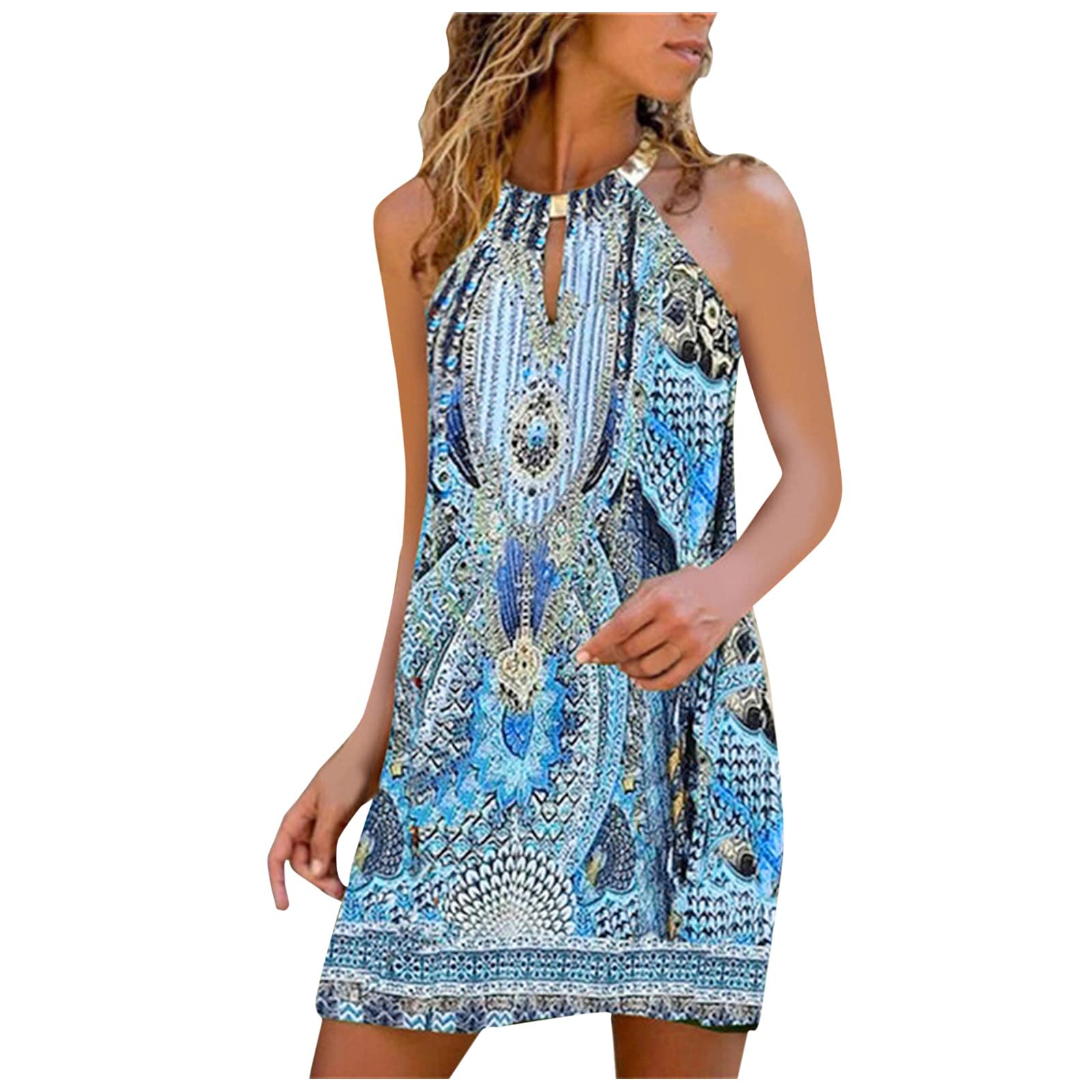 ORT Women's Boho Beach Dresses for Summer - Casual Sleeveless Tie-Dye Print Mini Dress Plus Size, Perfect for Vacations, Pool Parties & Summer Outings