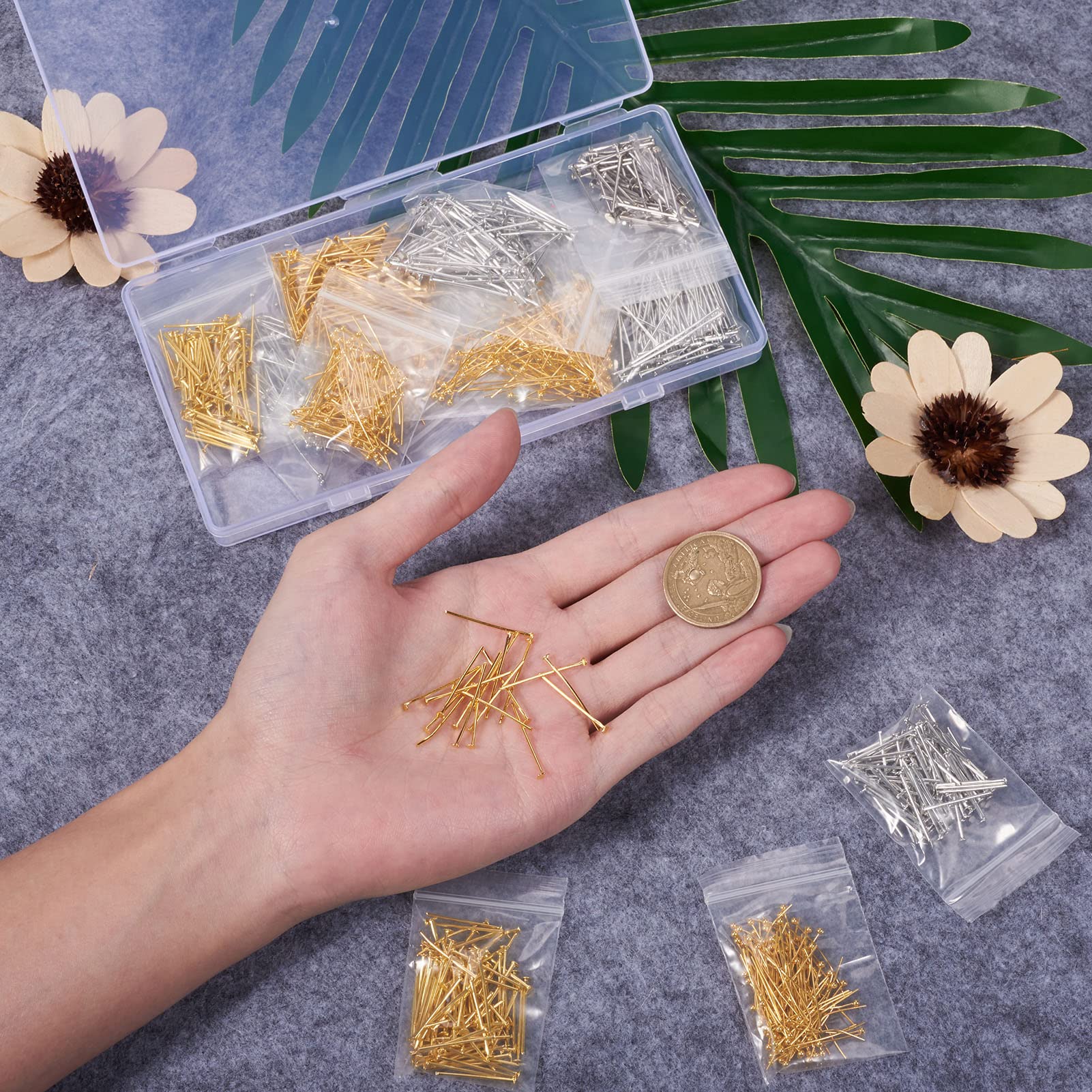 1600Pcs Brass Ball Head Pins & Iron Flat Head Pins Set - Gold & Silver Eye Pins for DIY Jewelry Making, Beading, Crafting - Perfect for Necklaces, Bracelets, Earrings & Handmade Accessories
