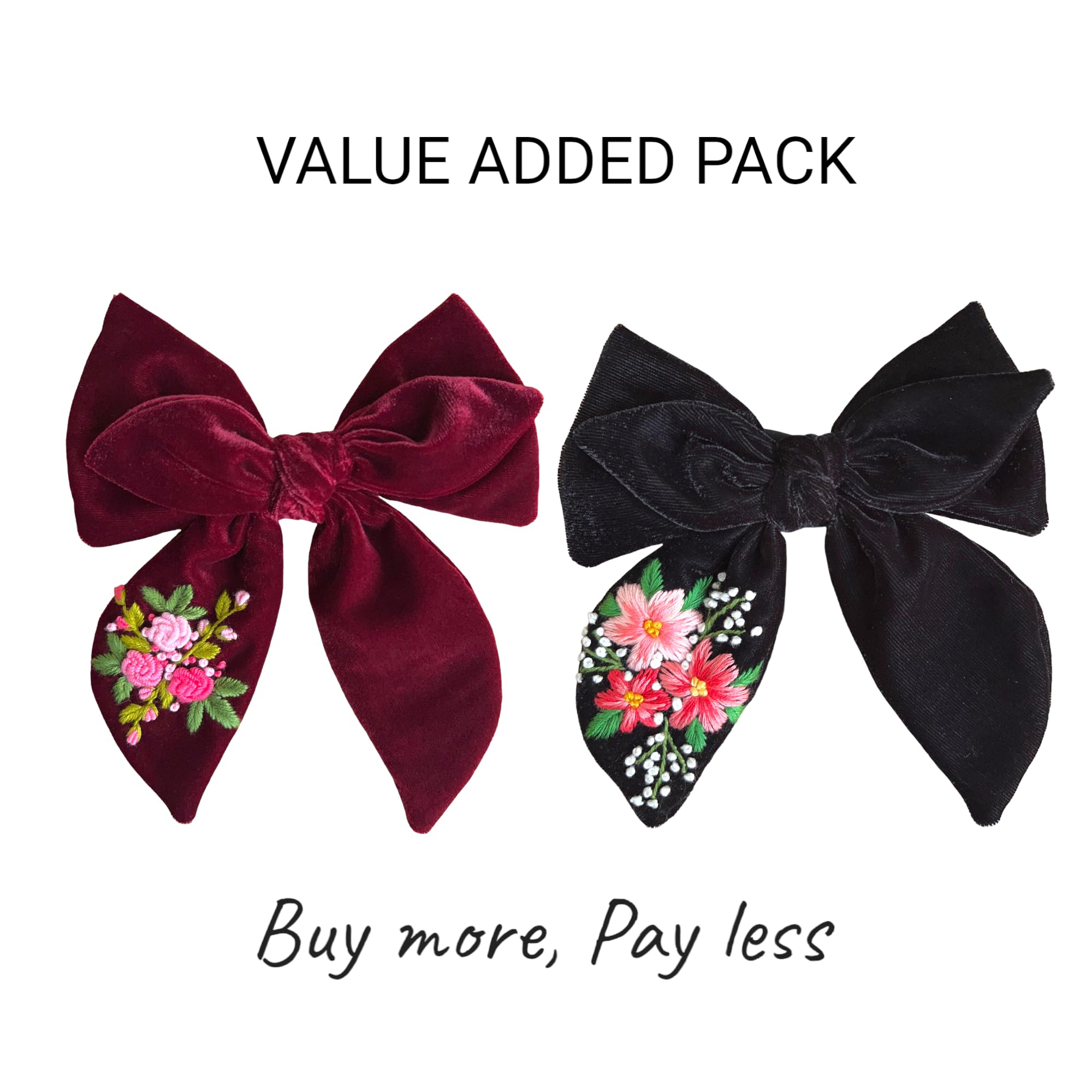 Leonyvie Hand Embroidered Velvet Sailor Bow Hair Clip - Elegant Hair Accessory for Women & Girls (Perfect for Weddings, Parties & Daily Wear)