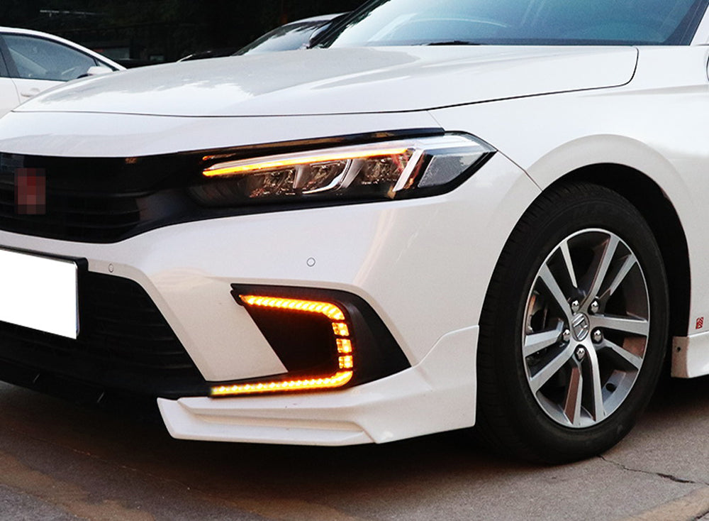 2022+ Honda Civic 4dr Fog Bezel Replacement with Switchback LED Daytime Running Lights - Upgrade Your Car's Style & Visibility for Night Driving and Daily Commutes