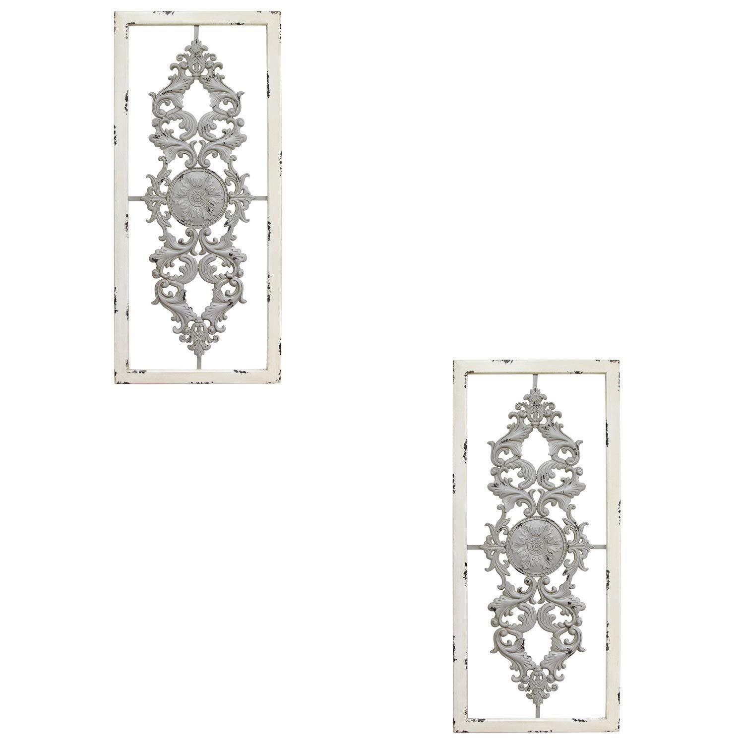 Stratton Home Decor Handmade Wood Rustic Scroll Panel Wall Art - Gray (2 Pack) - Perfect for Farmhouse, Living Room, Bedroom & Office Decor