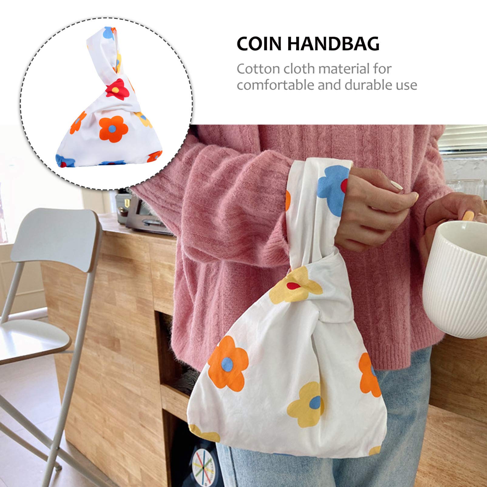 VALICLUD Cotton Flower Tote Bag - Japanese Style Wrist Handbag with Knot Closure | Casual Beach Bag, Shopping Tote, Summer Accessory for Women