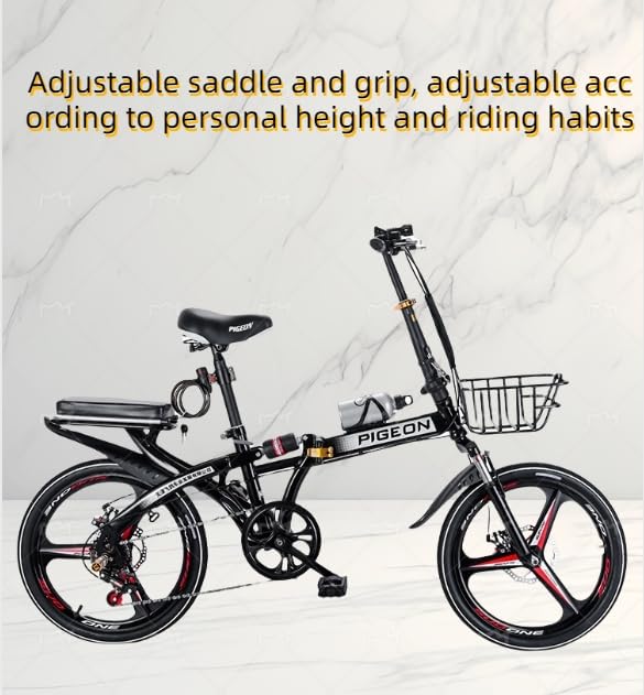 16 Inch Adult Folding Bike - 6-Speed Black Mountain Bike with Double Shock Absorption & 3-Blade Wheels | Commuter Bike for Urban Riding, Camping & Outdoor Adventures