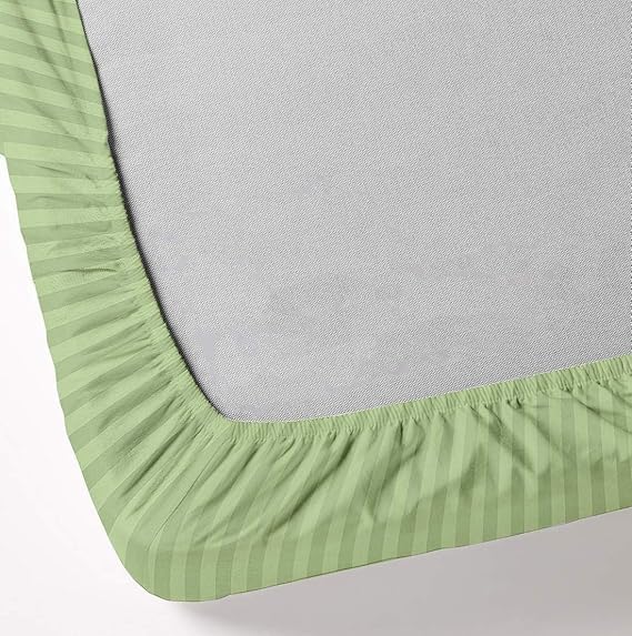 Luxury 1500 Thread Count Egyptian Cotton Queen Size Sheet Set (60x80) - Deep Pocket Fits 10-12 Inches - Hotel Quality Bedding - Sage Green Stripe - Perfect for Guest Rooms & Master Bedrooms