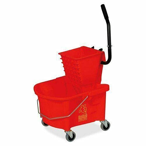 CarteRE 6.5 Gallon Red Plastic Mop Bucket with Wringer - Heavy Duty Spin Mop System for Floor Cleaning - Home, Office & Commercial Use - Includes Mop Head (Model GJO18800) | Ideal for Hardwood, Tile & Laminate Floors