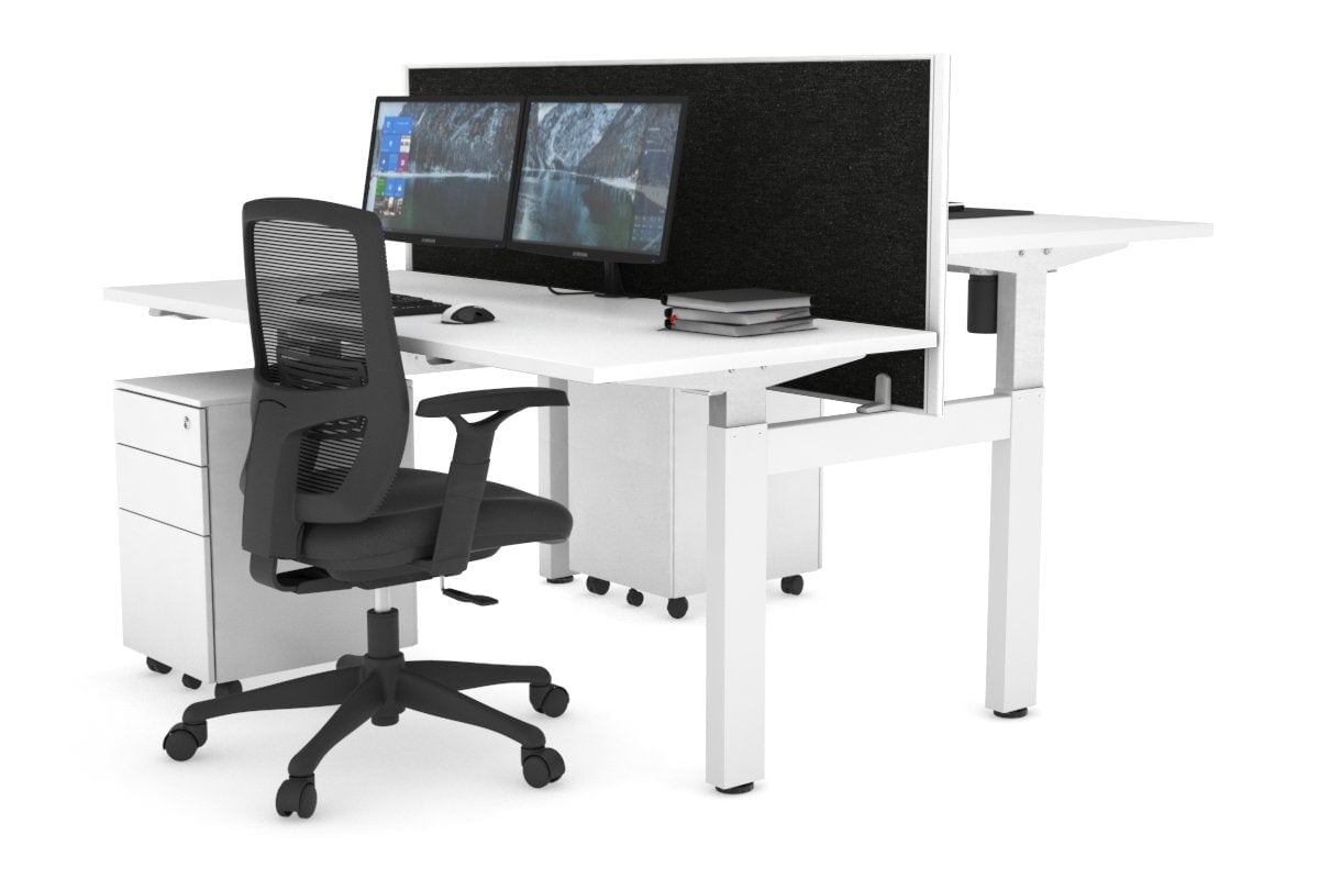 Adjustable Height 2-Person H Bench Workstation - White Frame [1400L x 700W] - Perfect for Office, Home Office, and Collaborative Workspaces