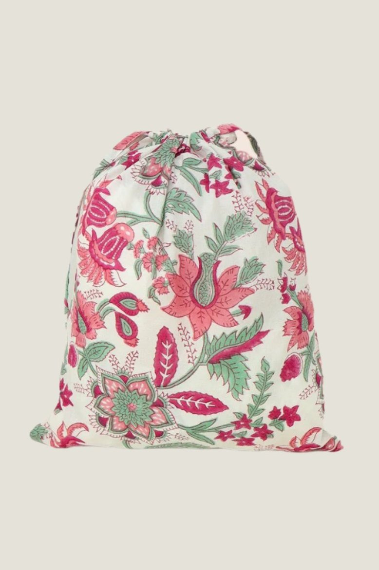 3-Pack Eco-Friendly Reusable Gift Bags with Lotus Flower Design - Pink & Green for Birthday, Wedding & Party Favors | Sustainable Gift Wrapping Solution