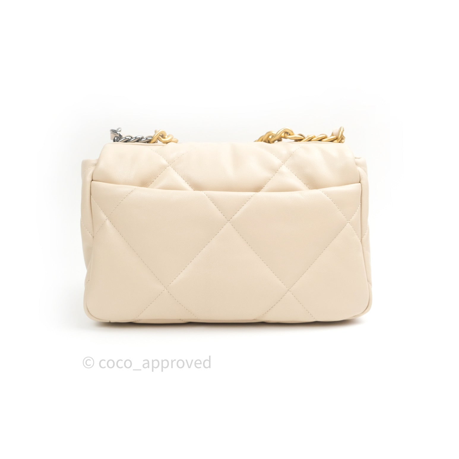 Chanel 19 Small Beige Goatskin Leather Shoulder Bag with Mixed Gold & Silver Hardware - Perfect for Everyday Luxury & Special Occasions
