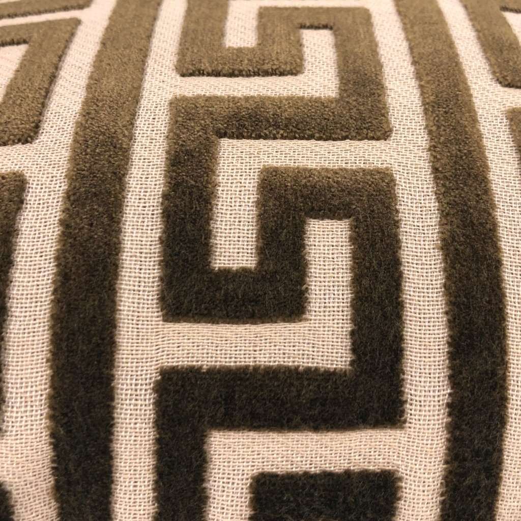 Logan Brown Greek Key Stripe Cut Velvet Pillow Cover - Decorative Throw Pillow Case (Fabric by the Yard Available) - Perfect for Sofa, Bedroom & Home Decor