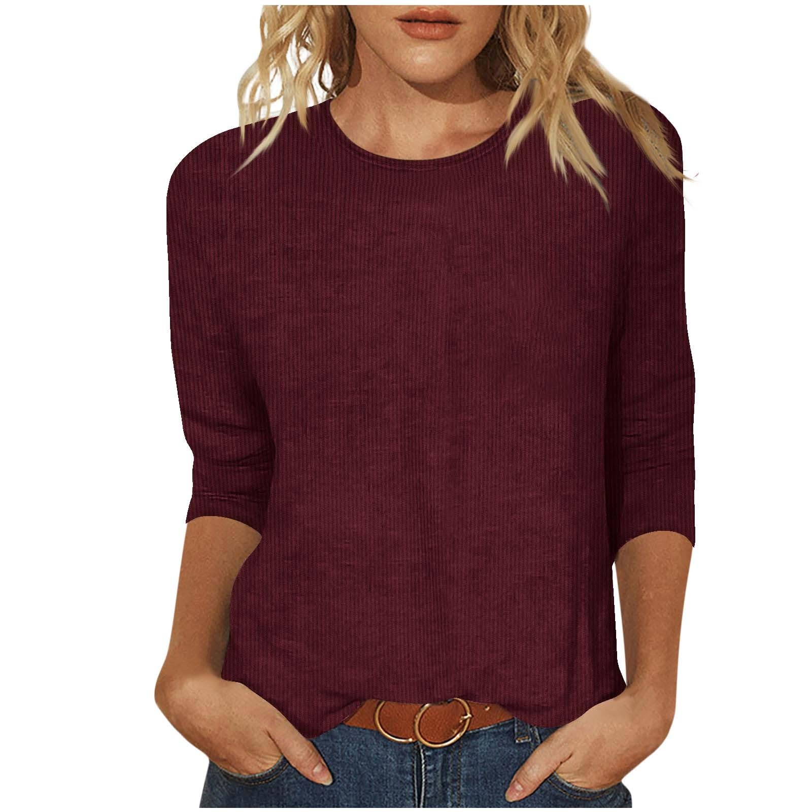 Women's 3/4 Sleeve Crew Neck Casual T-Shirt - Solid Color Loose Fit Blouse for Spring & Summer 2025 | Office Wear, Weekend Outfits & Daily Comfort