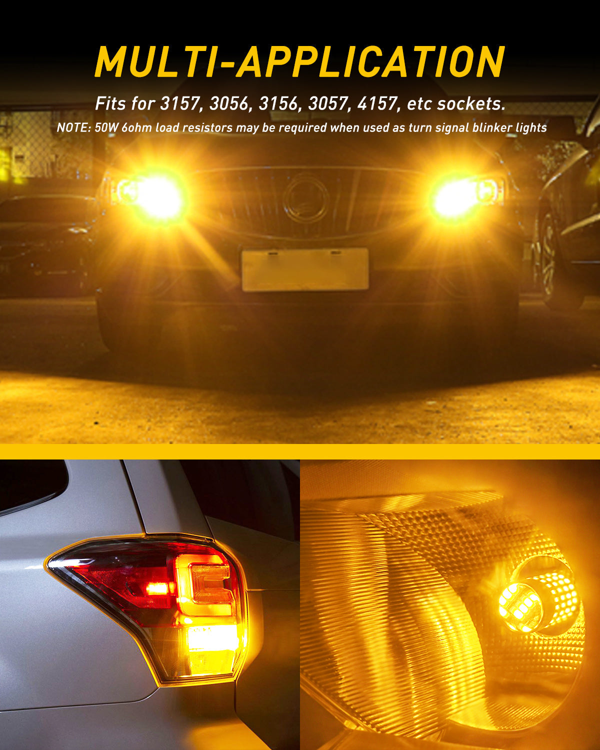 3157 LED Bulb Amber - 400% Brighter Turn Signal Lights with 102 SMD Chipsets & Projector - Perfect for Blinker, Side Marker Lights (Pack of 2) - Ideal for Cars, Trucks, SUVs & Motorcycles