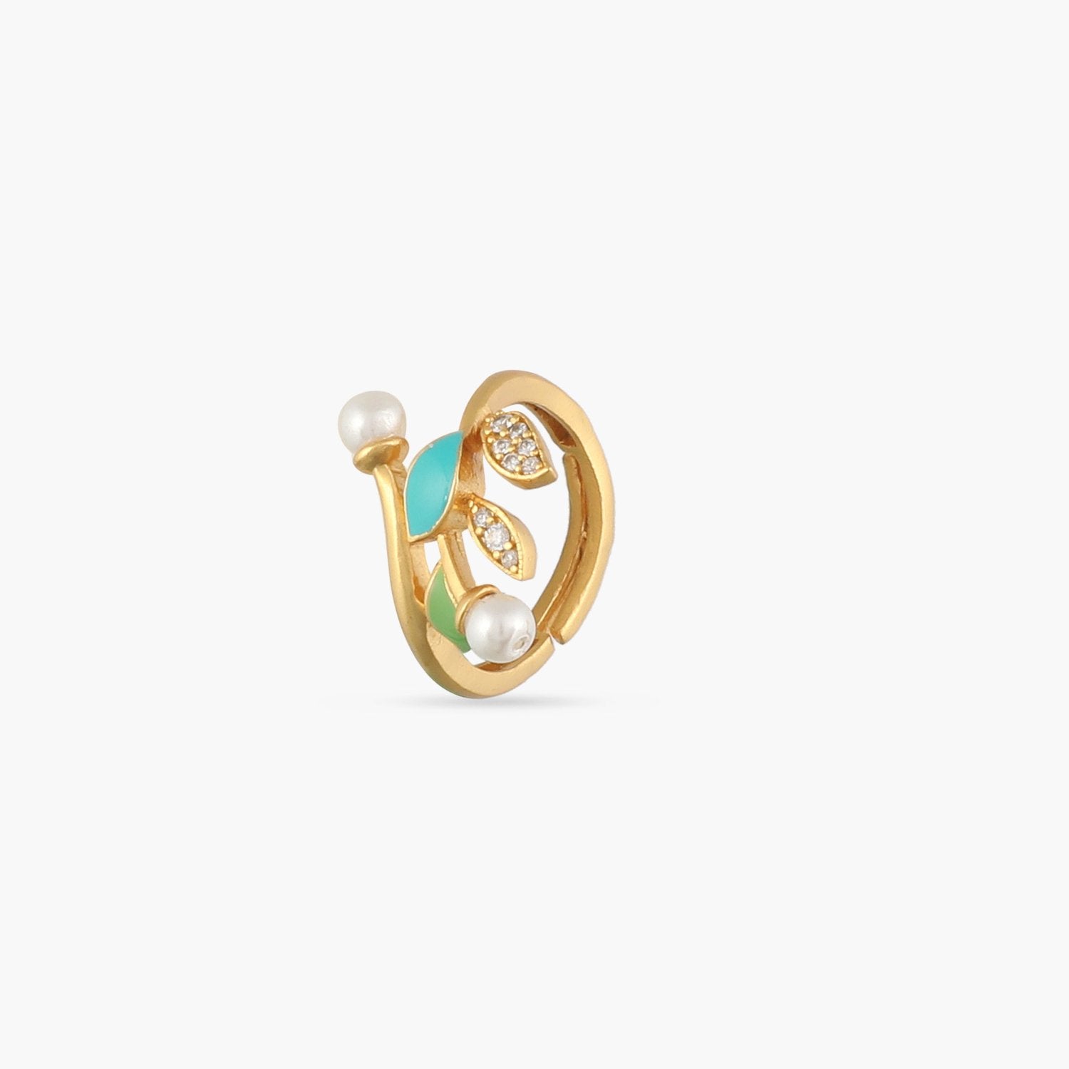 Eriha Pearl Nakshtra CZ Green Leaf Finger Ring for Women - Elegant Bohemian Jewelry for Parties, Weddings & Everyday Wear