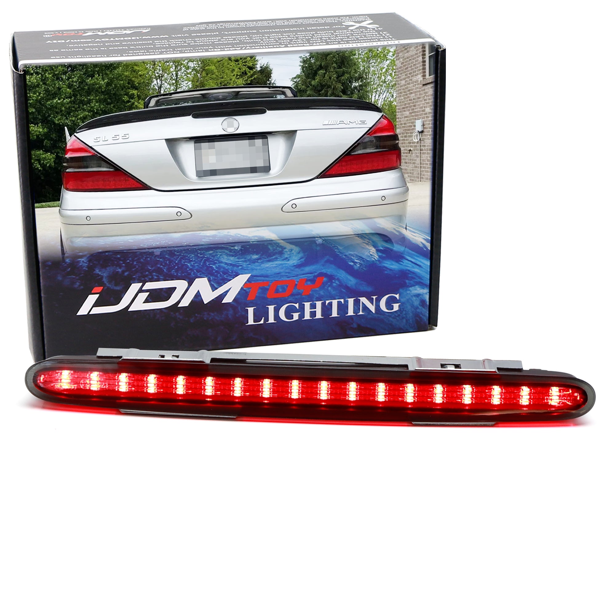 Euro Smoked Lens Full LED Trunk Lid 3rd Brake Light for 2003-2012 Mercedes R230 SL Class - Upgrade Your Car's Rear Style & Safety