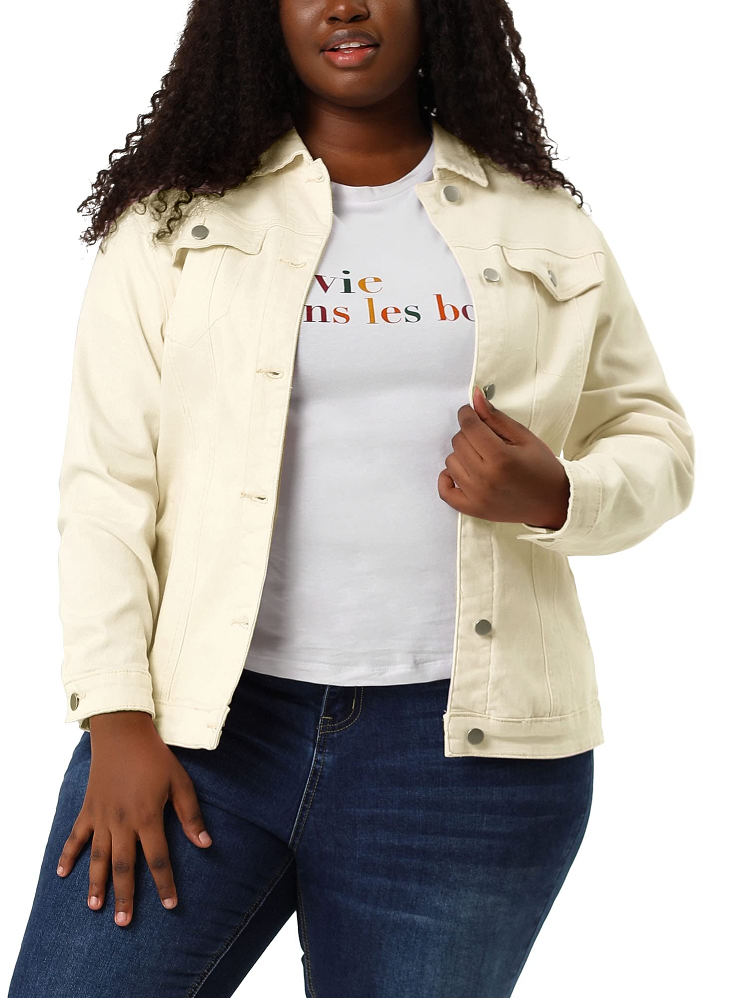 Stylish Women's Plus Size Denim Jacket - Distressed Washed Jean Jacket with Button Front for Casual Outfits | Perfect for Spring, Fall Layering & Everyday Wear