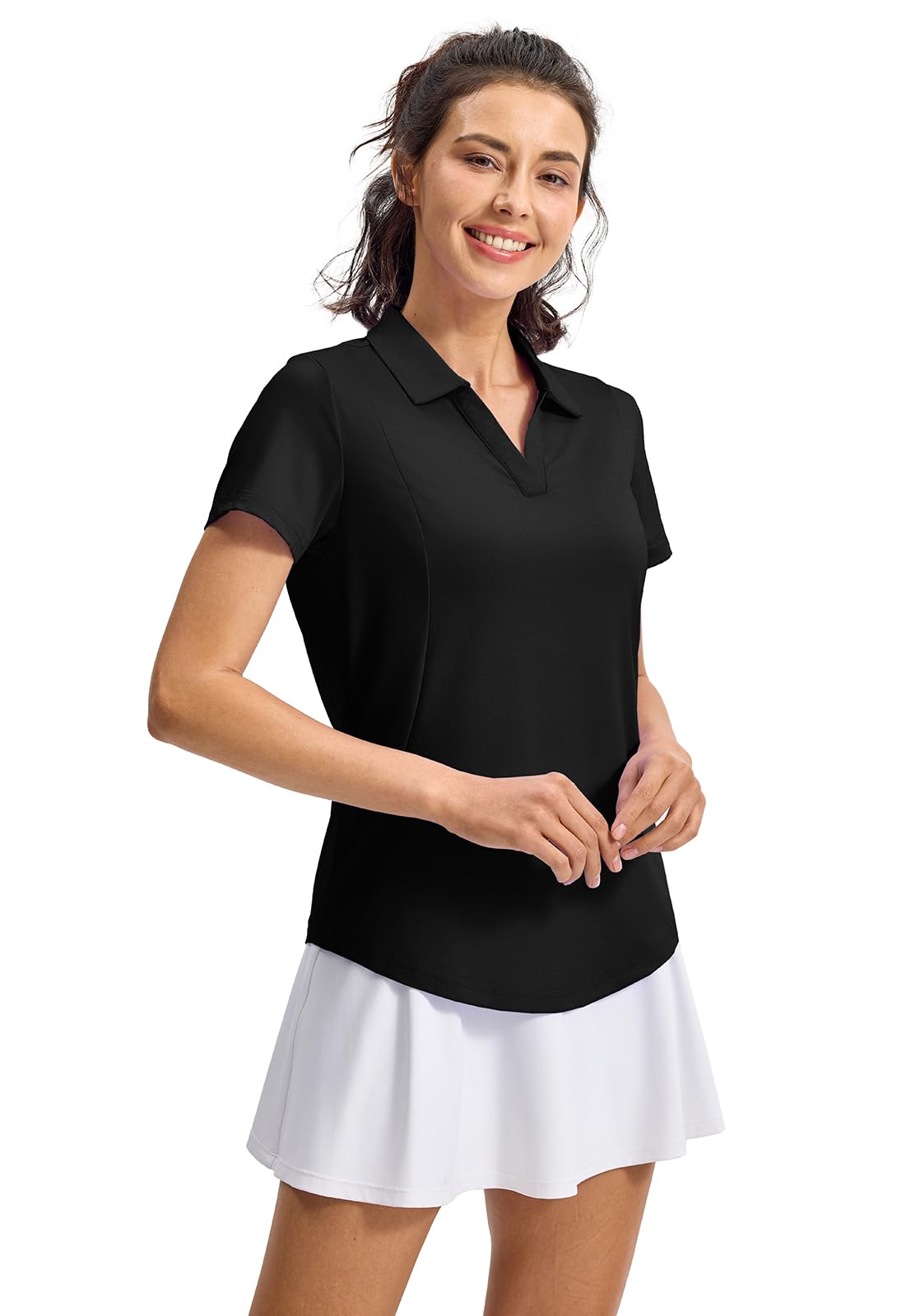 YSENTO Women's UPF 50+ V-Neck Collared Polo Shirt - Moisture Wicking Dry Fit Golf & Tennis Top for Outdoor Sports & Casual Wear