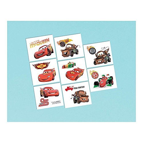 Disney Cars Tattoo Favors 16 Pack - Temporary Tattoos for Kids Birthday Party Supplies, Baby Shower & Theme Party Decorations
