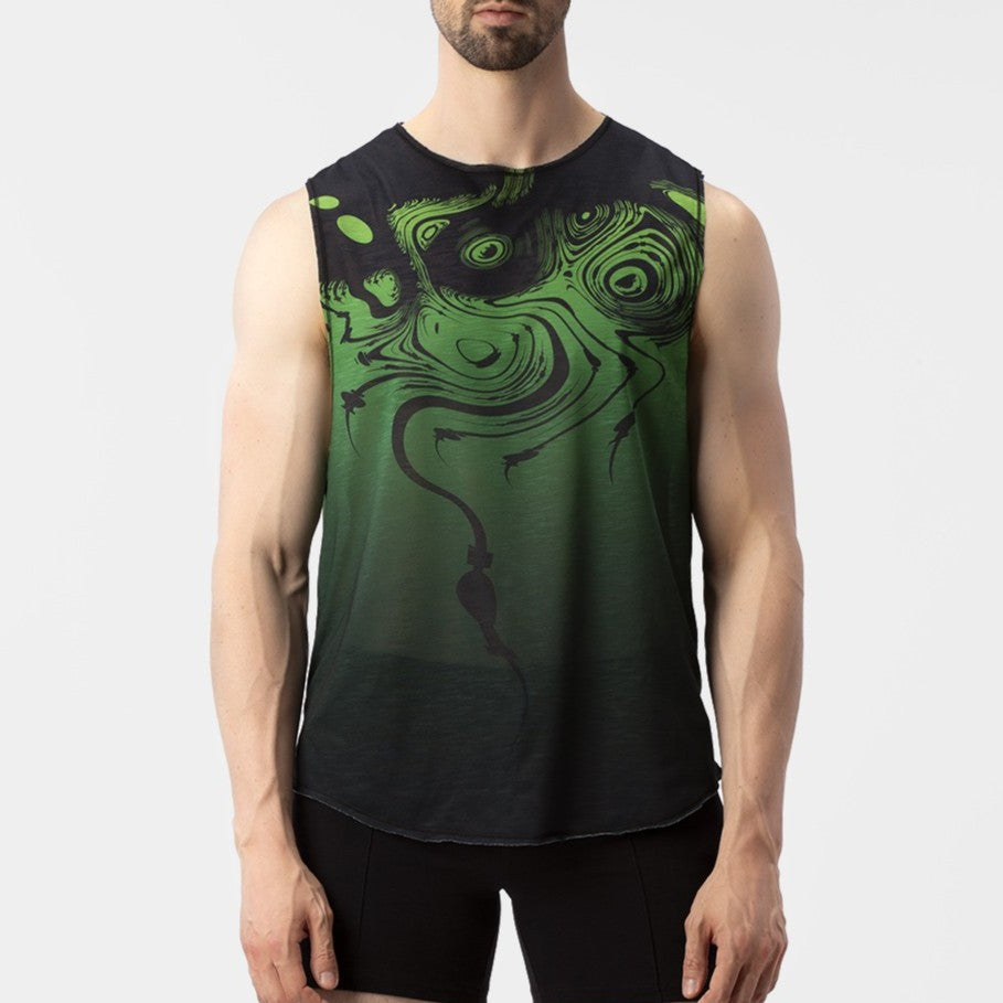 Barcode Berlin Keta Muscle Tank Top for Men - Green & Black Slim Fit Workout Shirt - Gym, Running, Yoga & Casual Wear