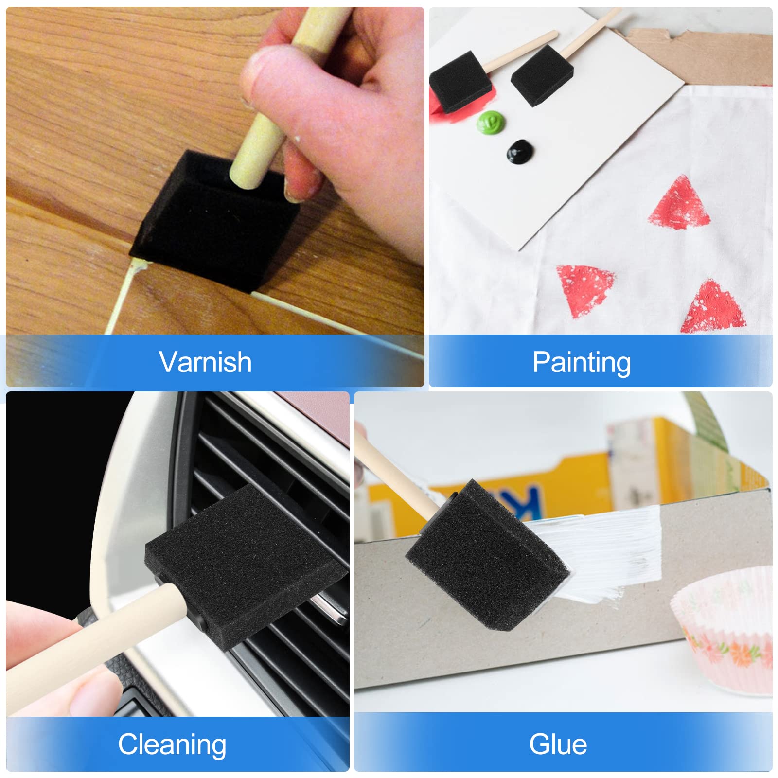 20 Pcs 2 Inch Foam Paint Brushes with Wood Handle - Sponge Brushes for Painting, Staining, Varnishing & DIY Crafts - Perfect for Home Decor, Furniture Refinishing & Art Projects