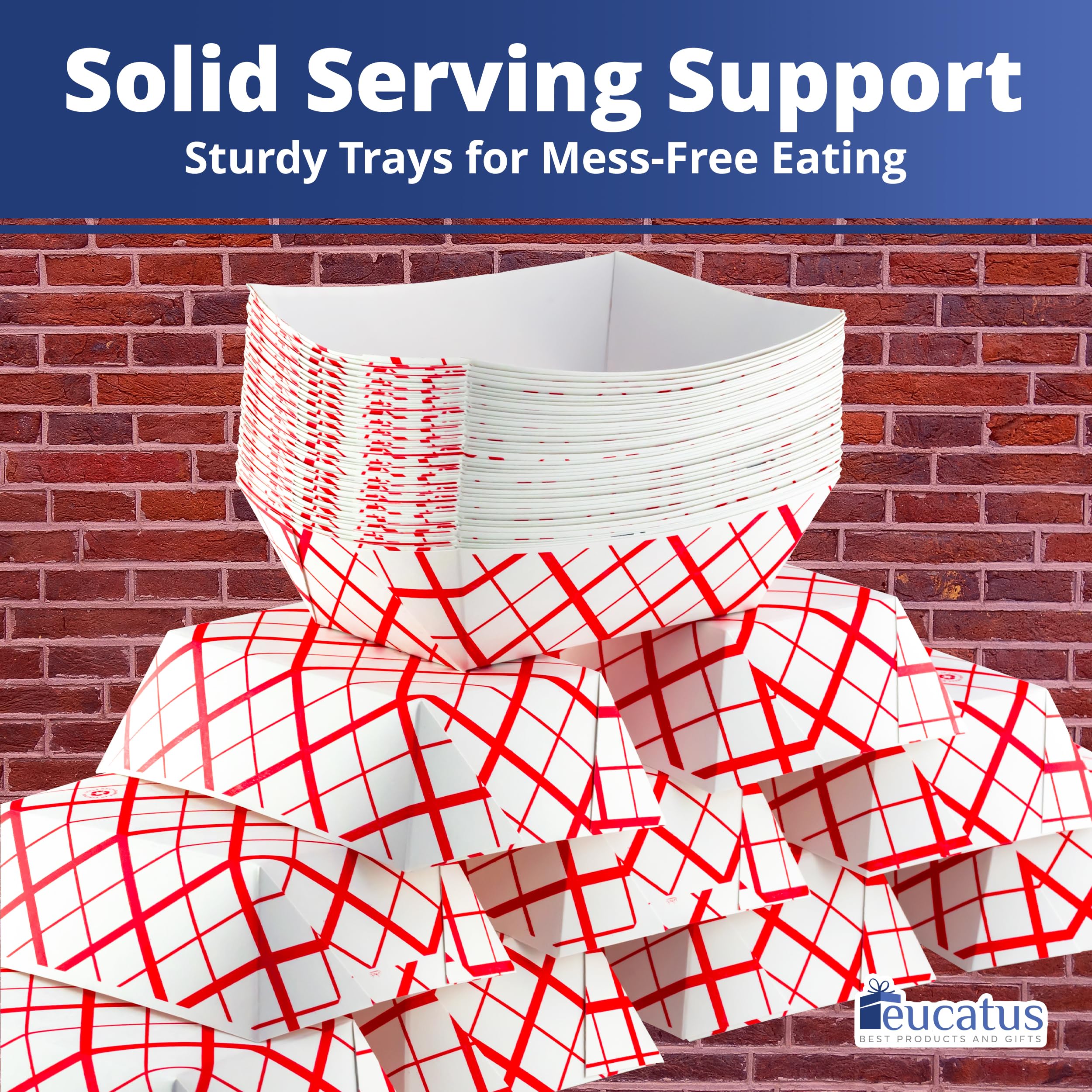 Grease-Proof Heavy Duty Food Trays - 3 lb Capacity (100 Pack) - Classic Checkered Paper Baskets for Hot & Cold Snacks - Perfect for Carnival, Concession Stands, Circus Parties & Outdoor Events
