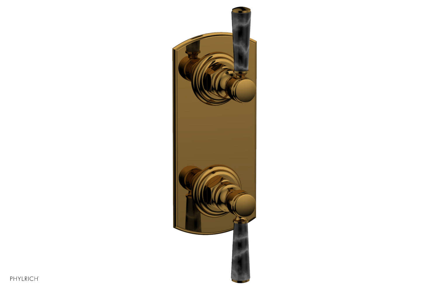 HEX TRADITIONAL / HENRI 1/2 Thermostatic Shower Valve with Volume Control & Diverter - Black Marble Handles (Model 4 155) for Bathroom & Shower Renovation