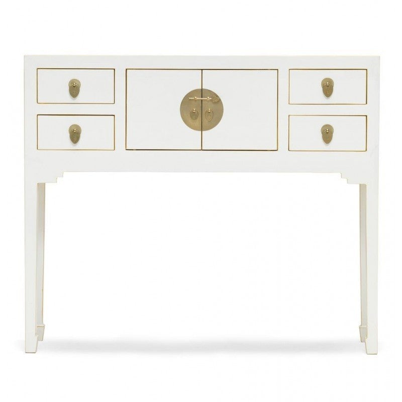 Golden Dragon Oriental Painted Solid Wood White Console Table 100x25x80cm - Entryway Sofa Table, Hallway Furniture, Living Room Decor for Home & Office