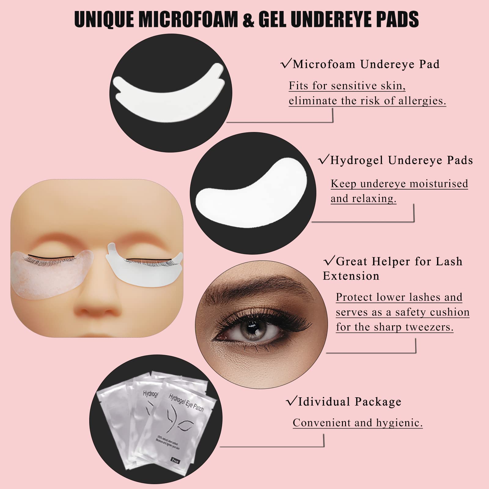 554 PCS Professional Eyelash Extension Kit for Lash Technicians - Includes 25 Foam Lash Pads, 25 Eye Gel Pads, 100 Glue Rings, 100 Eyelash Brushes, 100 Micro Applicators, 200 Glue Wipes & 4 Lash Tapes - Perfect for Salon, Spa & Home Lash Extensions