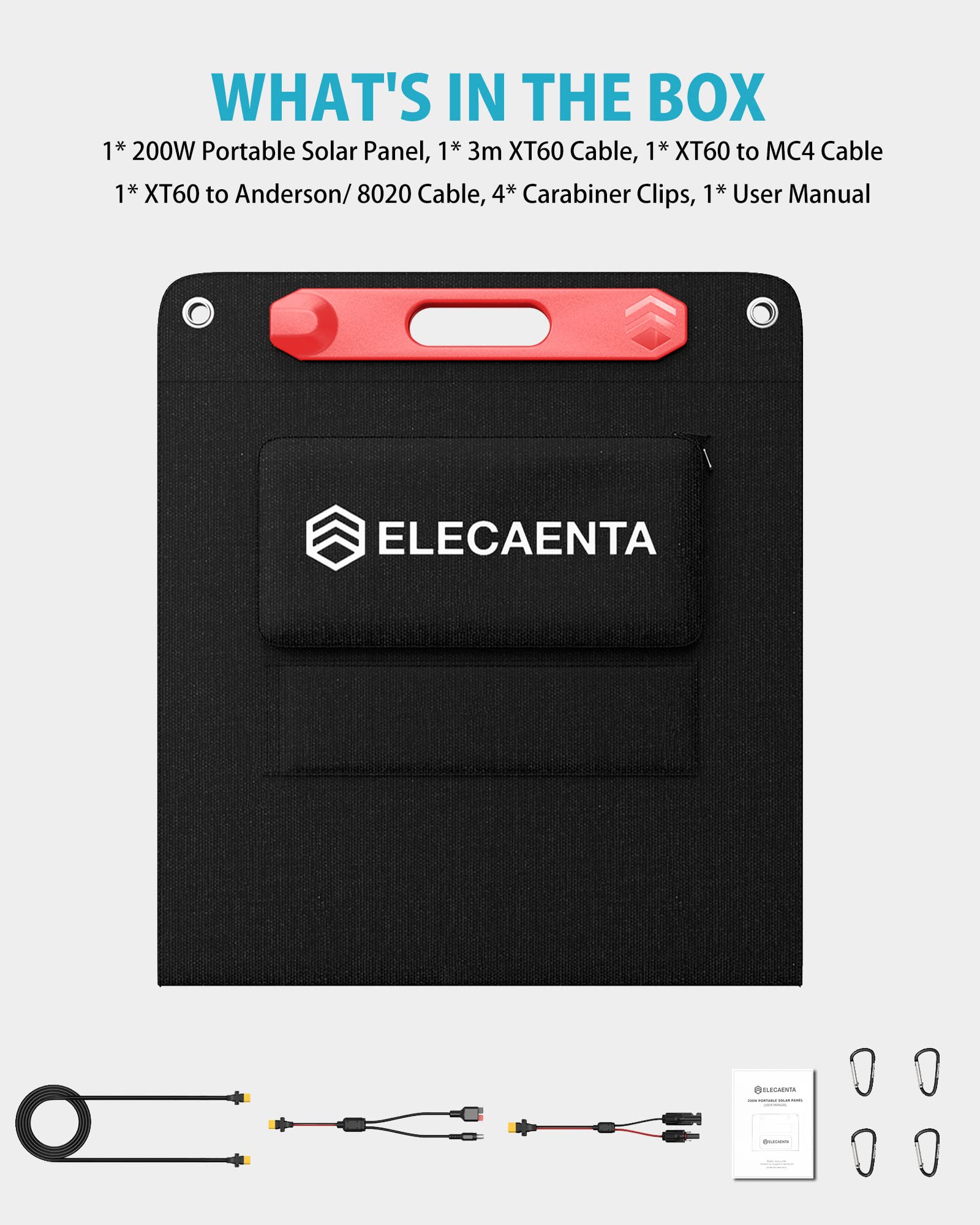 ELECAENTA 200W Portable Solar Panel for Power Station - 25% High Efficiency Monocrystalline Solar Charger (2024 4th Gen) - Ultra Lightweight 12lbs - Perfect for RV Camping, Off Grid Living & Outdoor Adventures