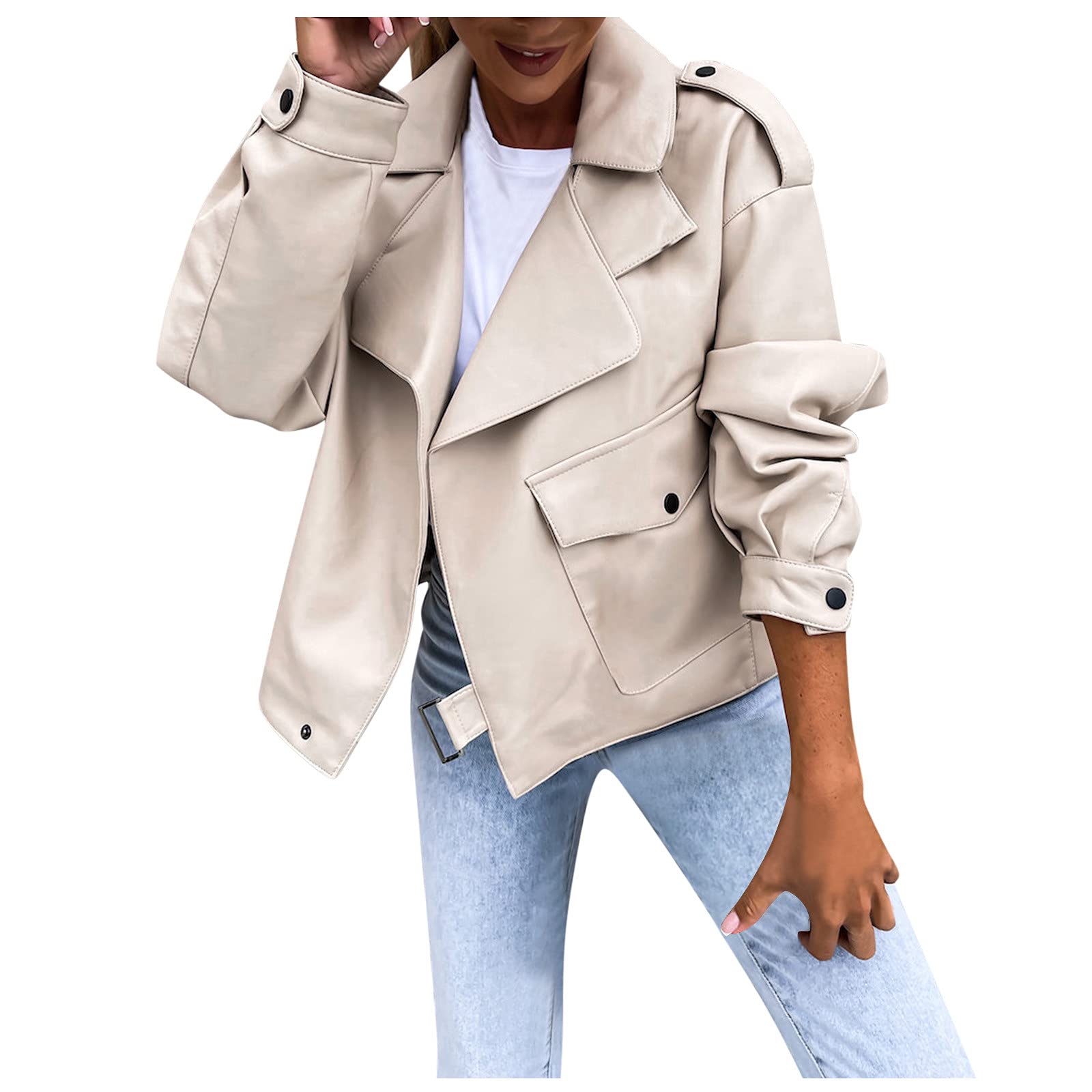 Women's Winter Leather Jacket - Long Sleeve Lace-Up Button Coat for Fall & Winter Fashion | Casual Outerwear for Daily Wear, Office & Date Nights