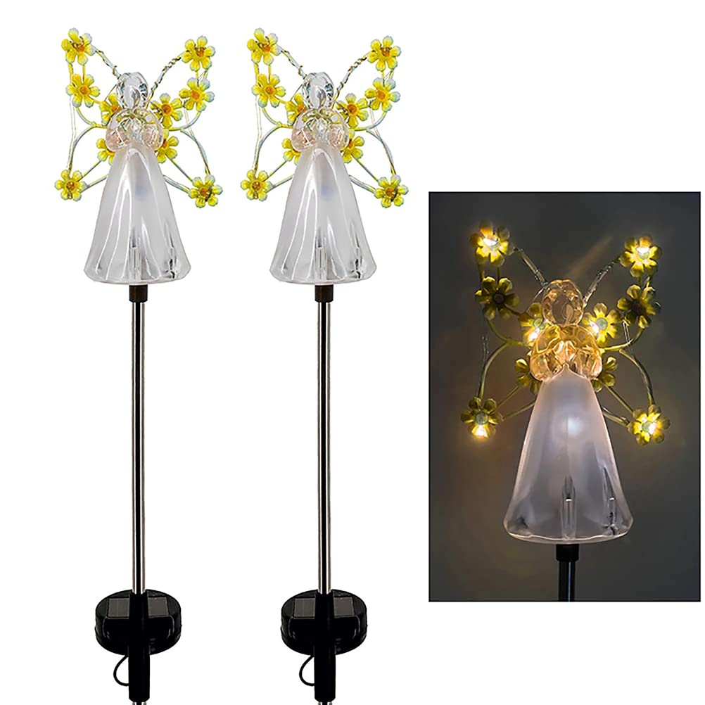 2 Pack Solar Angel Lights - Waterproof LED Garden Stakes for Outdoor Decor, Halloween & Cemetery Use