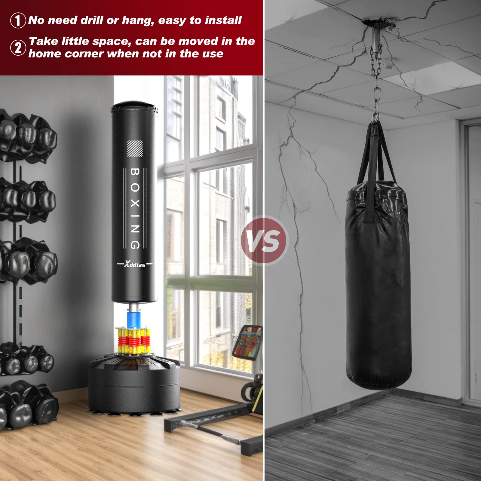 XDDIAS 70'' Freestanding Punching Bag with Stand - Heavy Duty Boxing Bag for Adults, MMA, Muay Thai & Kickboxing Training | Suction Cup Base for Stability | Perfect for Home Gym, Martial Arts Practice & Fitness Workouts