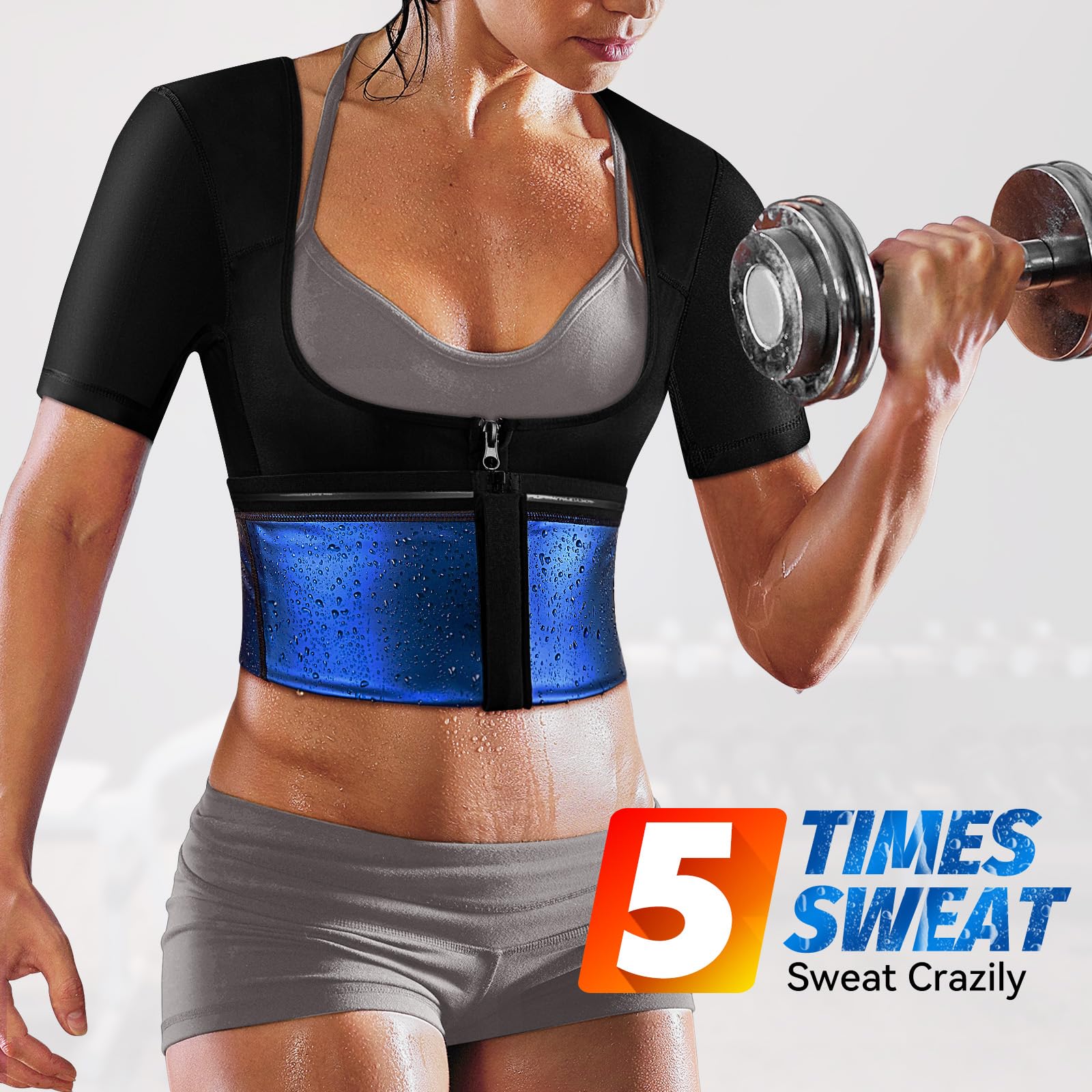 MATKAO Women's Sauna Suit for Weight Loss - Sweat Shirt & Waist Trainer Vest with Zipper - Fitness Body Shaper for Workouts, Running & Home Exercise