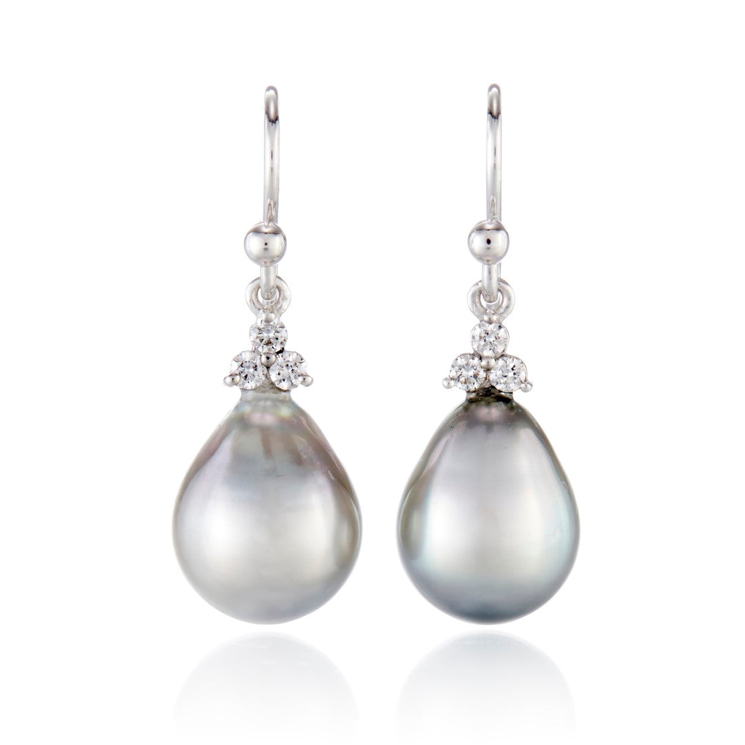 Madison Drop Earrings - Baroque Silver Tahitian Pearls & Diamonds | Elegant Pearl Jewelry for Women | Perfect for Weddings, Parties & Special Occasions