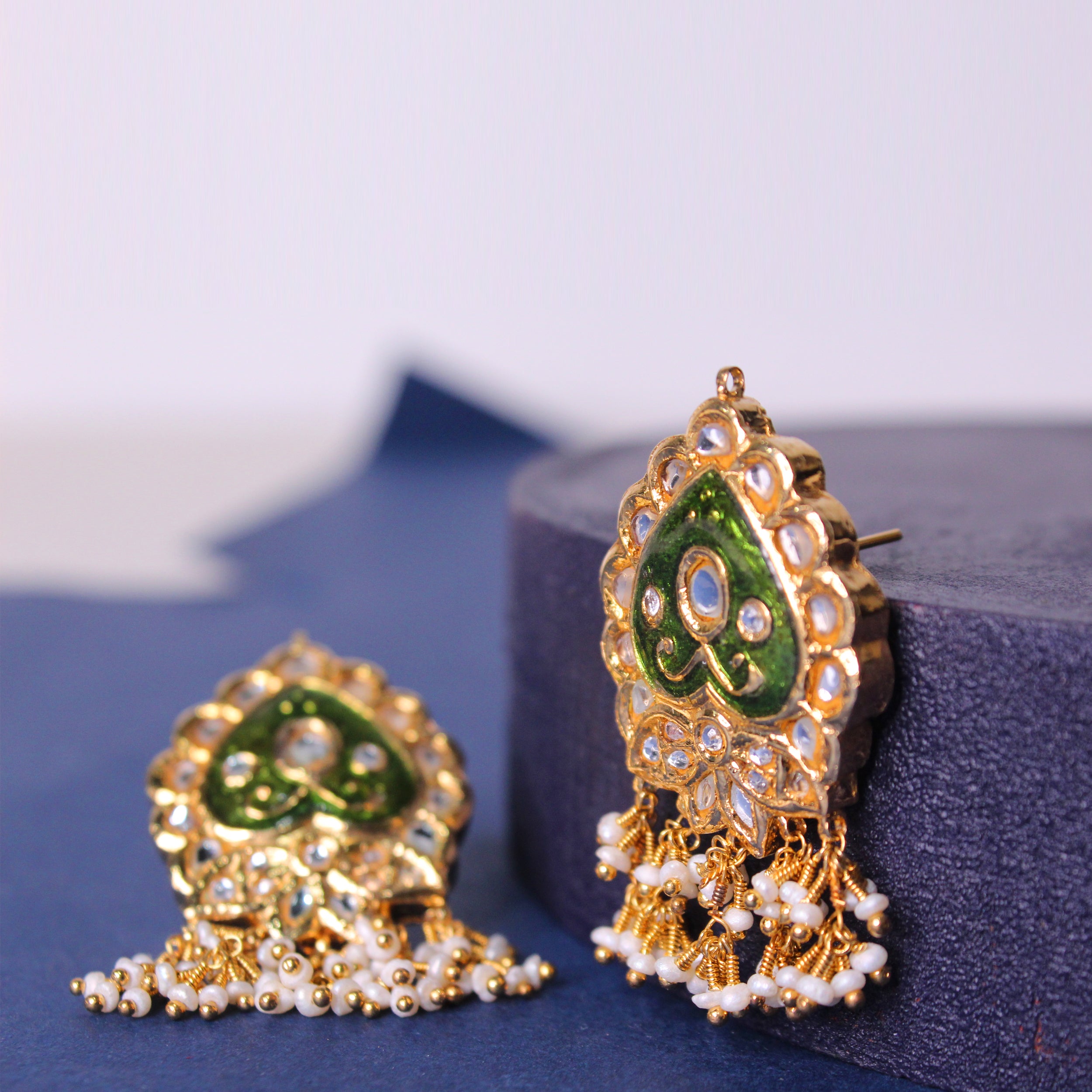 Exquisite Kundan Work Green Enamel Earrings for Women | Traditional Indian Jewelry | Perfect for Weddings, Parties & Festive Occasions