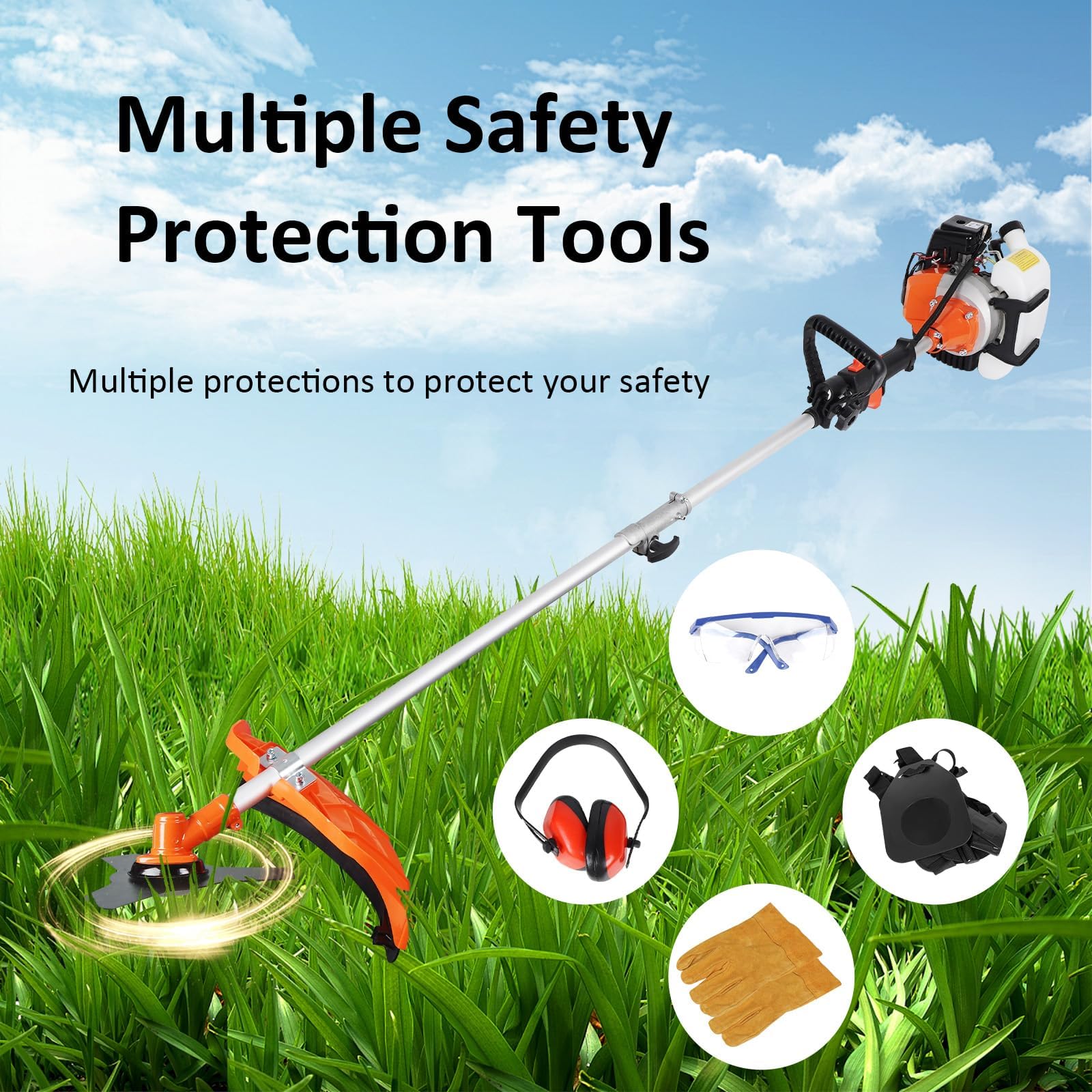 52cc 2-Stroke Gas Powered Weed Eater - 6-in-1 Multi-Function String Trimmer with Full Guard Accessories - Ideal for Lawn Edging, Yard Maintenance & Tough Weed Cutting