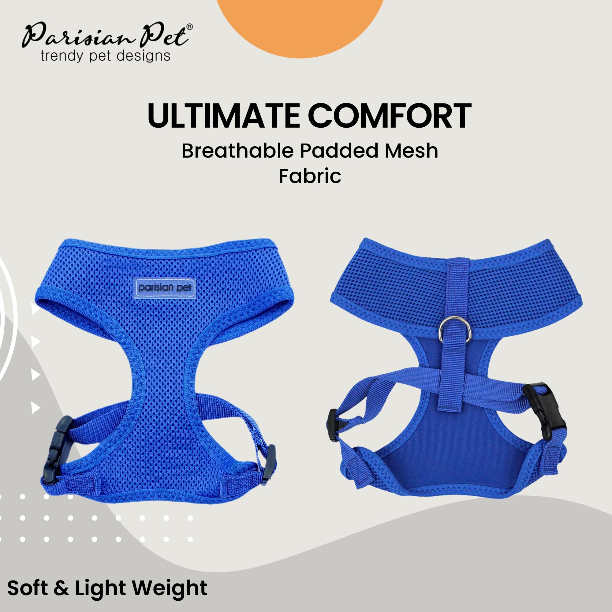 Parisian Pet Adjustable No-Pull Dog Harness - Soft Padded Bright Blue Small Dog Vest for Walking, Running & Hiking - Breathable Cooling Puppy Harness for Outdoor Adventures - Size S