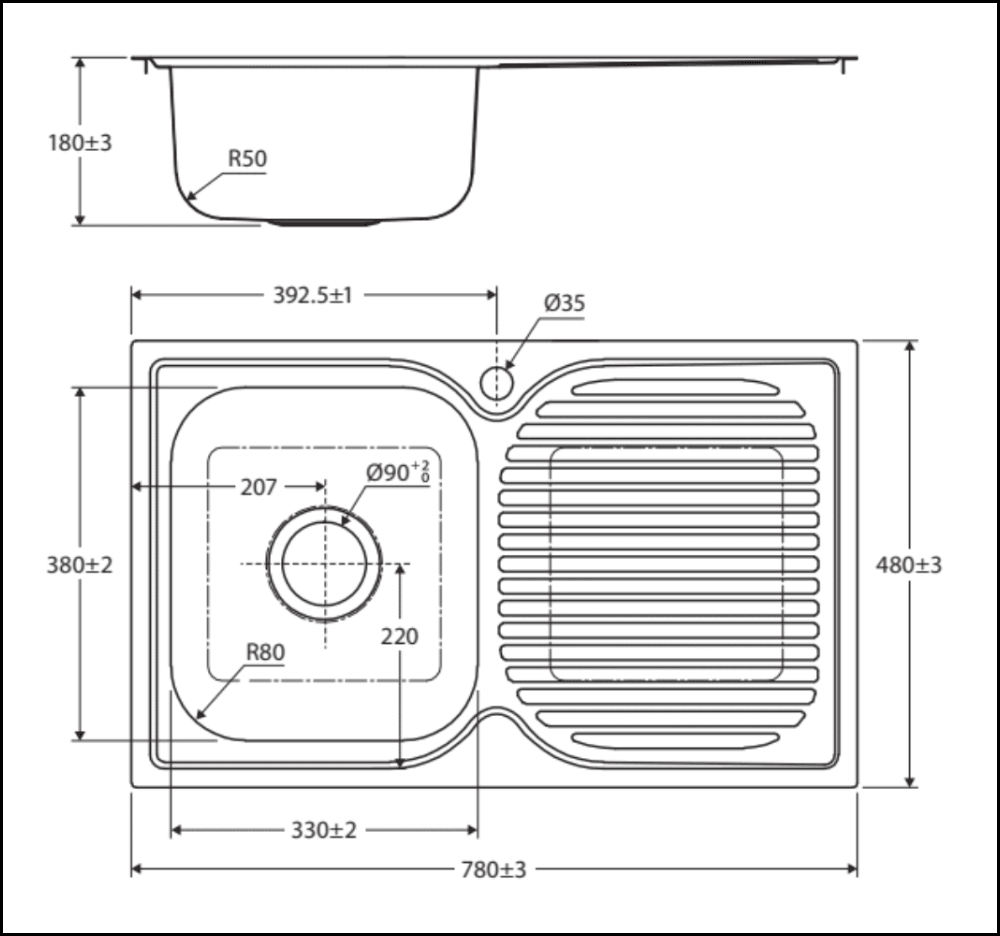 FIENZA Tiva 780 Single Bowl Kitchen Sink with Drainer - Left-Hand Design (Model 68104L) | Perfect for Modern Kitchens, Small Spaces & Apartment Remodeling