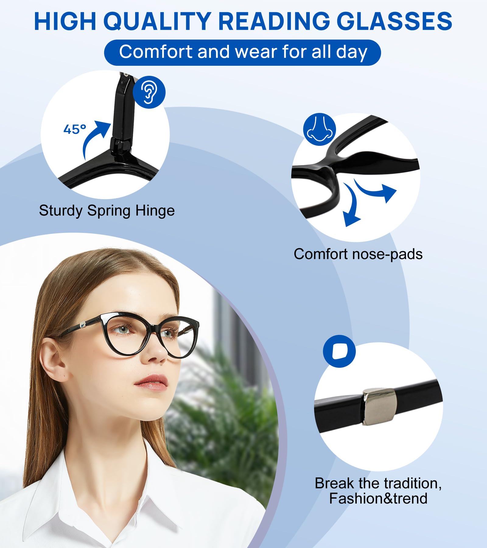 OCCI CHIARI Oversized Reading Glasses for Women - Fashionable Large Frame Readers with Blue Light Blocking - Perfect for Reading, Computer Work & Book Lovers