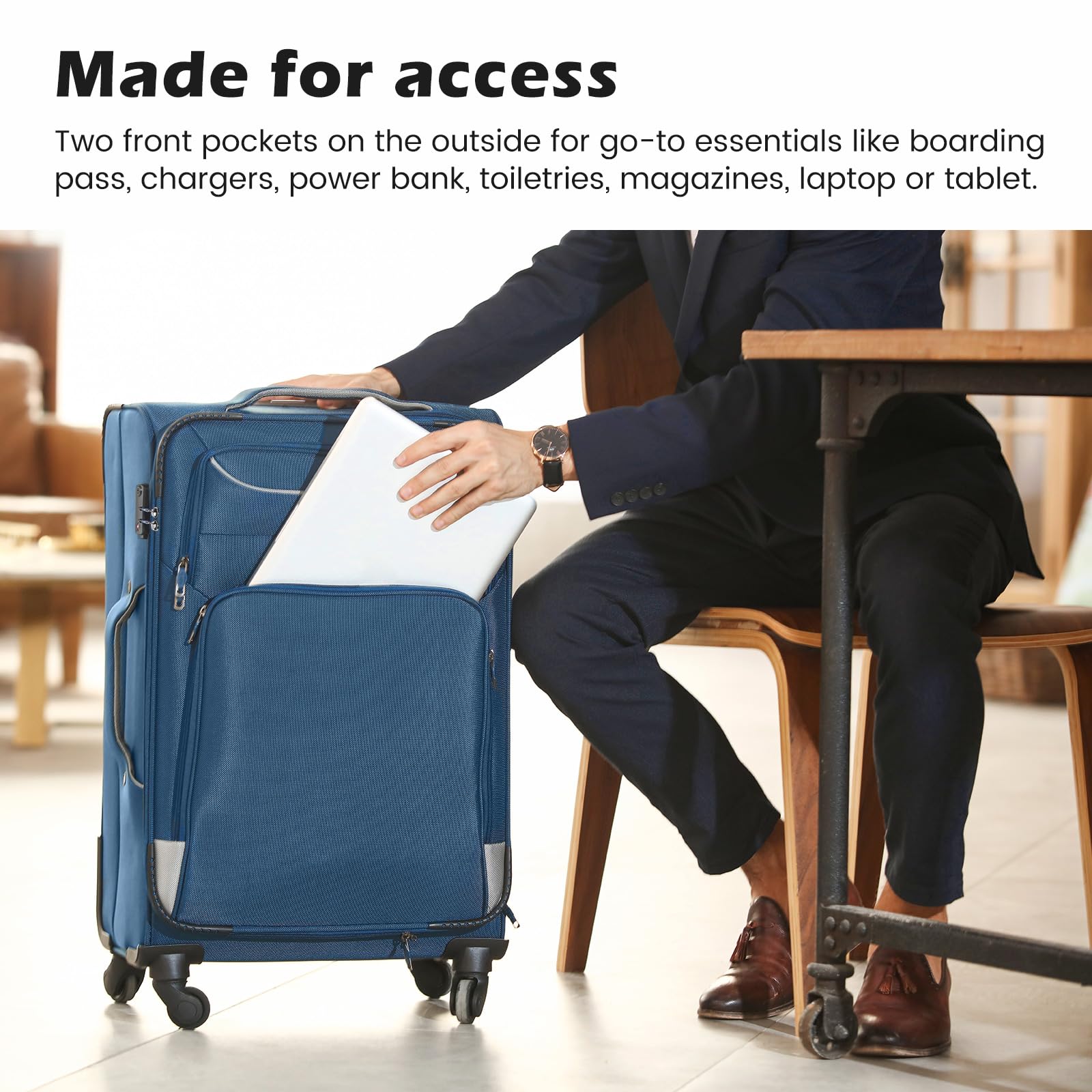 Coolife 4-Piece Lightweight Softshell Luggage Set with Spinner Wheels & TSA Lock - Blue & Silver | Perfect for Family Vacations, Business Travel & International Trips