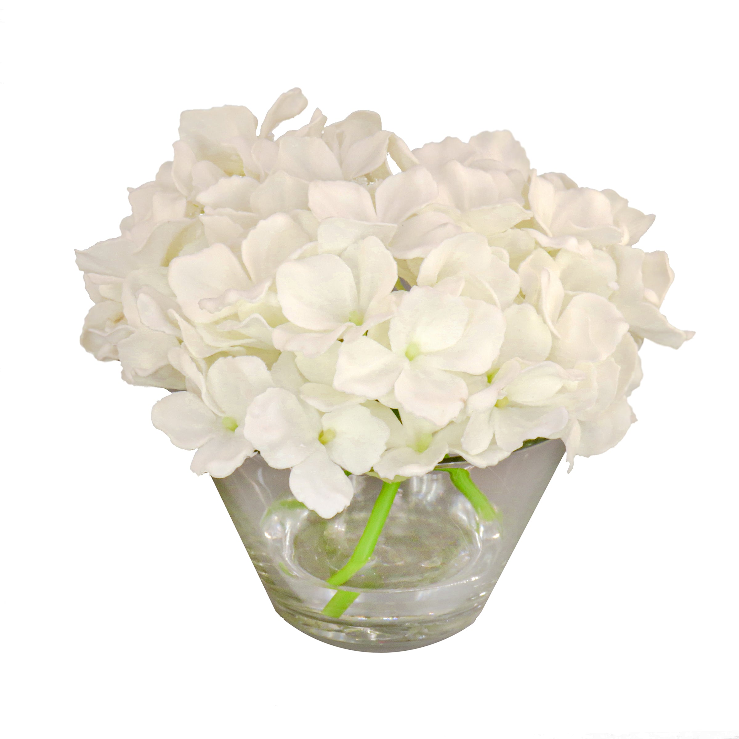 8 Inch Spring White Hydrangea Bouquet in Glass Vase - Fresh Floral Arrangement for Weddings, Home Decor & Gift Giving