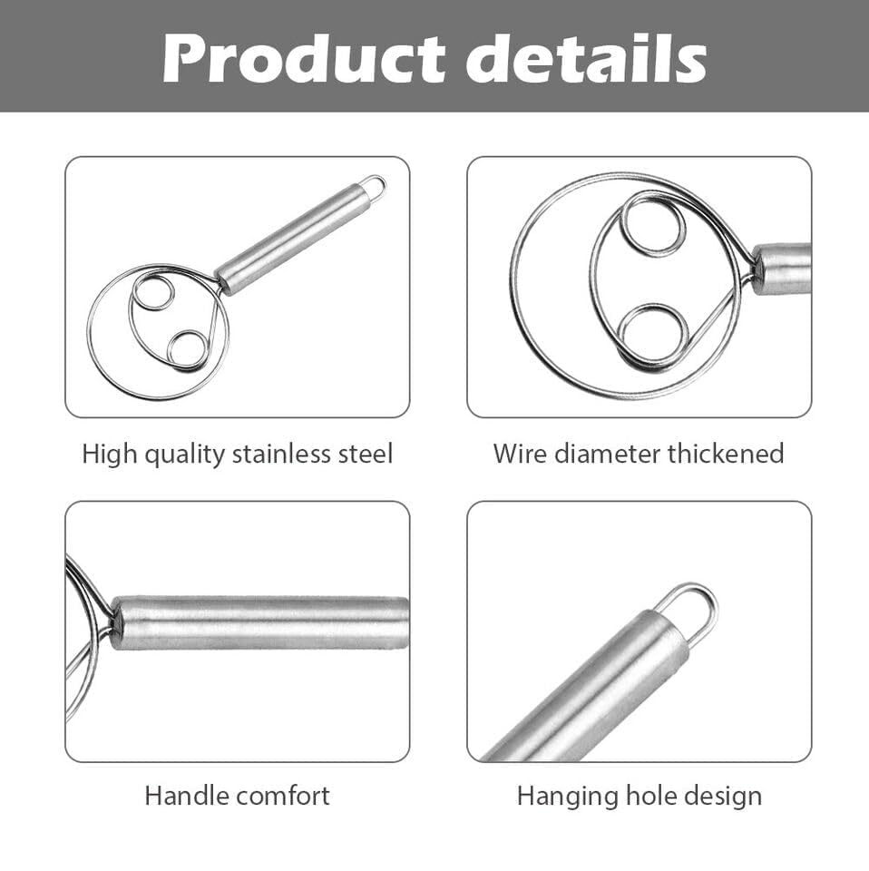 RIVERIYA Stainless Steel Danish Dough Whisk - Non-Slip Heat Resistant Manual Bread Mixer for Baking Bread, Batter, Pastry & Cookie Dough | Perfect for Home Bakers & Professional Kitchens
