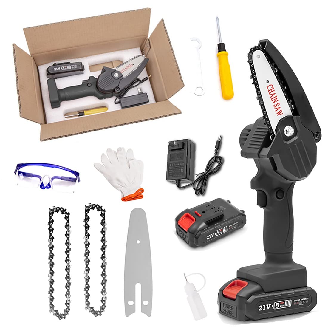 4 Inch Mini Chain Saw - Cordless Electric Chainsaw with Battery & LED Lights | Portable Chainsaw with Charger | Perfect for Gardening, Wood Cutting, Tree Pruning & Outdoor Camping Activities