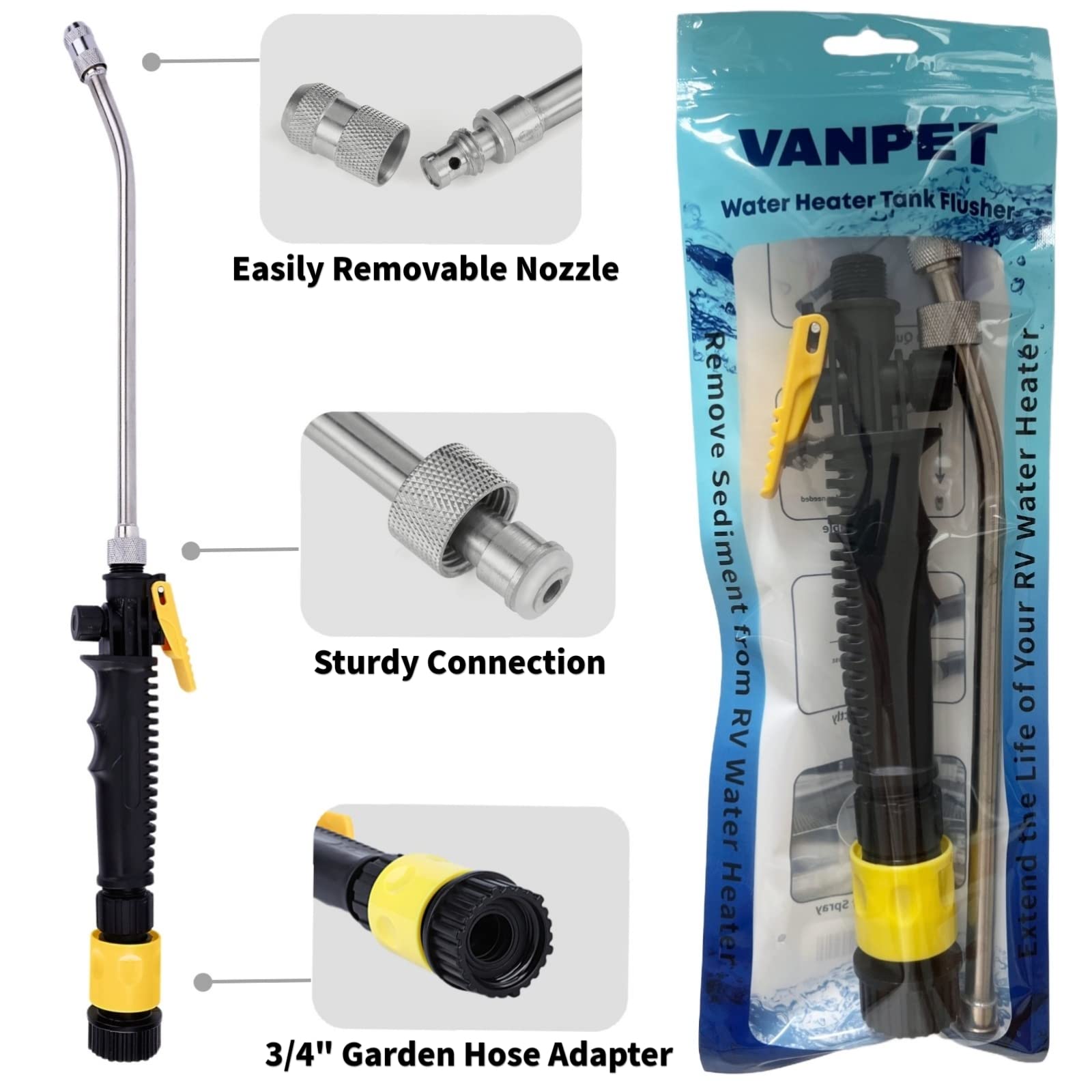 **RV Water Heater Tank Rinser - Metal Tube Flusher with Powerful Spray, Removes Sediment & Scale - Perfect for RV Maintenance & Winterizing (Flush Wand)**    *(Use Case: Ideal for cleaning RV water heaters, removing buildup, and preparing for winter storage.)*