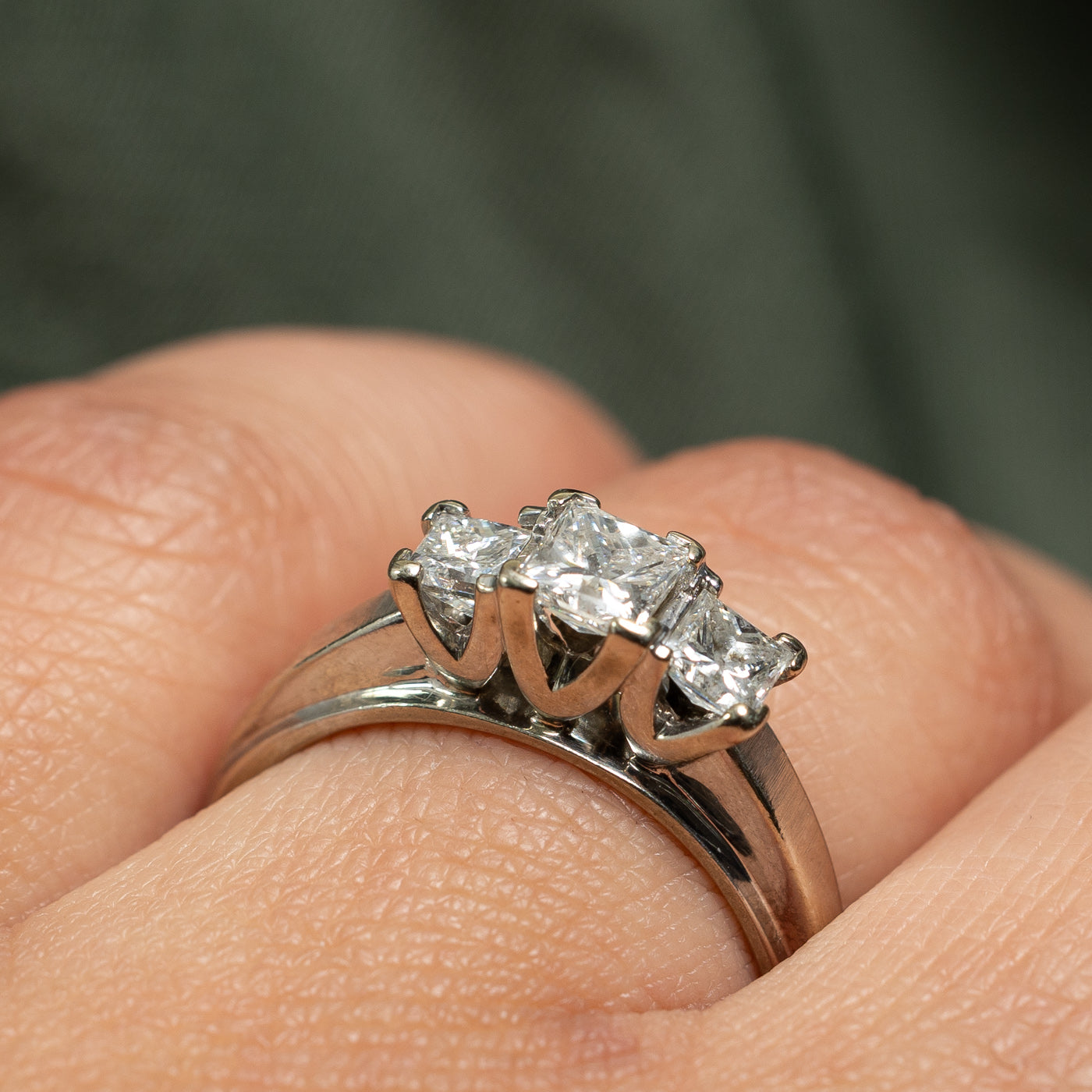 0.43ct Three Stone Princess Cut Diamond Ring - 0.39ctw, Size 7 | Elegant Engagement, Wedding, Anniversary Jewelry Gift for Her