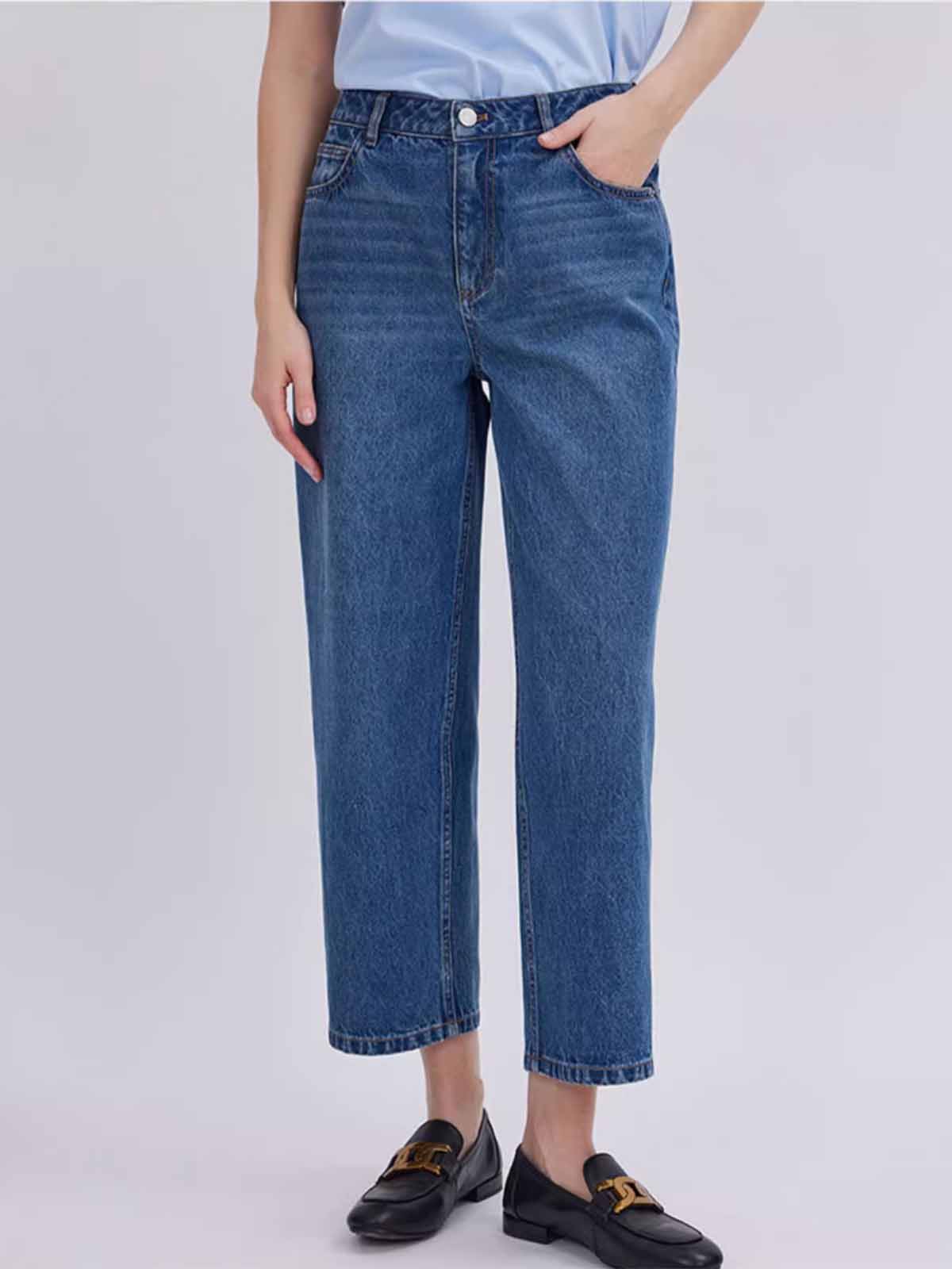 ASOBIO Women's Mid Low Rise Straight Leg Cropped Jeans - Comfortable Stretch Denim Pants for Casual Wear & Everyday Outfits