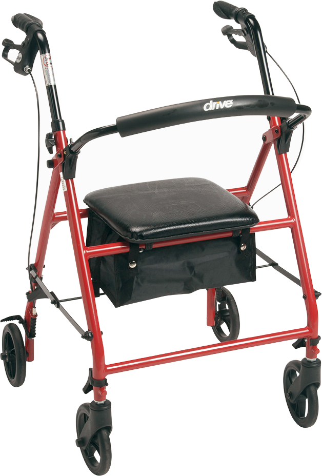 Drive Medical R800KD RD Steel Rollator Walker with 6 Wheels - Red | Mobility Aid for Seniors & Adults | Indoor & Outdoor Use for Stability & Support